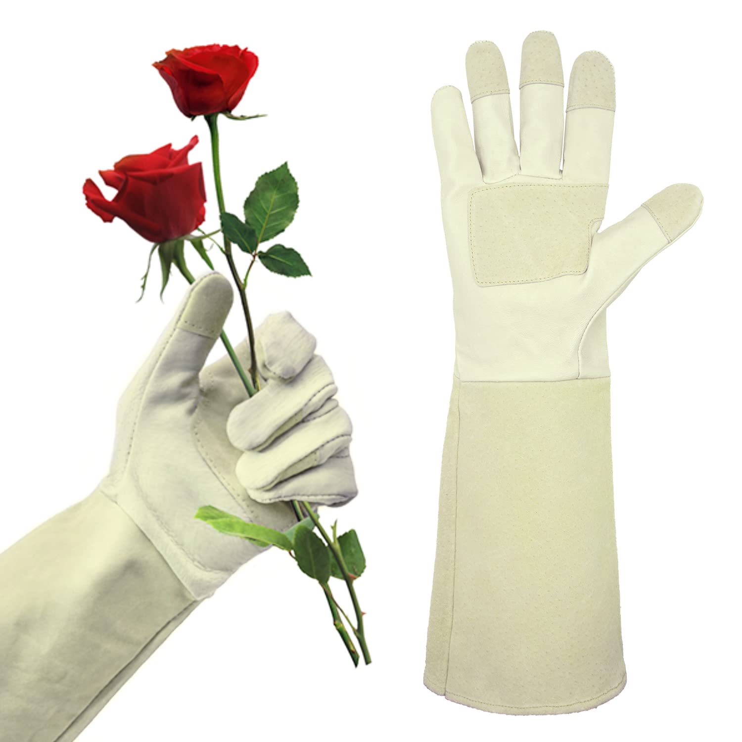 Rose Pruning Gloves Long Sleeve Thorn Proof - Durable Grain Pigskin Leather Gardening Gloves for Men & Women with Extended Gauntlet Protection | Perfect for Rose Bush Care, Landscaping, and Thorny Plant Handling