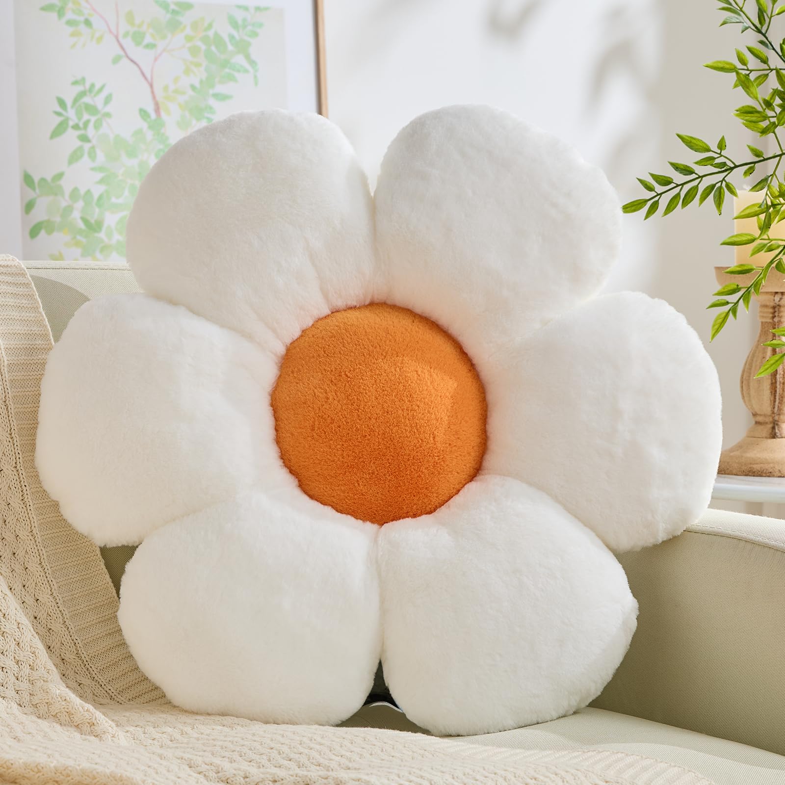 Cute Daisy Flower Pillow for Sofa Chair & Bed Decor - 15.74