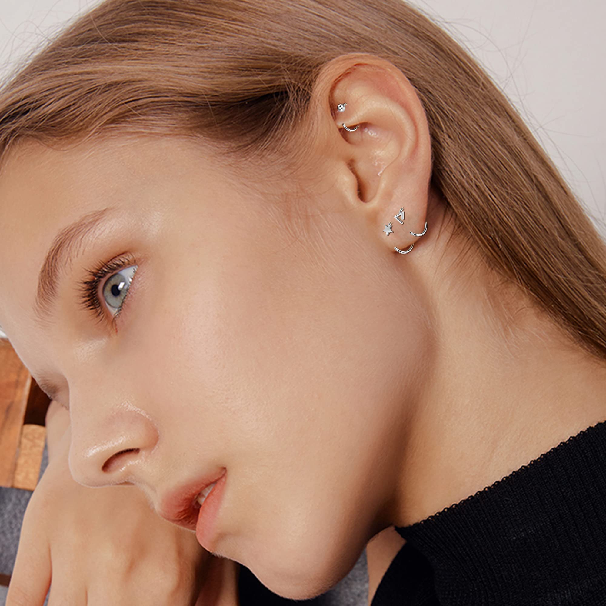 15 Pairs Hypoallergenic Stainless Steel Huggie Stud Earrings for Women - Tiny CZ Ball, Star, Moon & Heart Designs - Silver & Gold Half Hoop Cartilage Earrings 20G | Perfect for Daily Wear, Gifts & Special Occasions