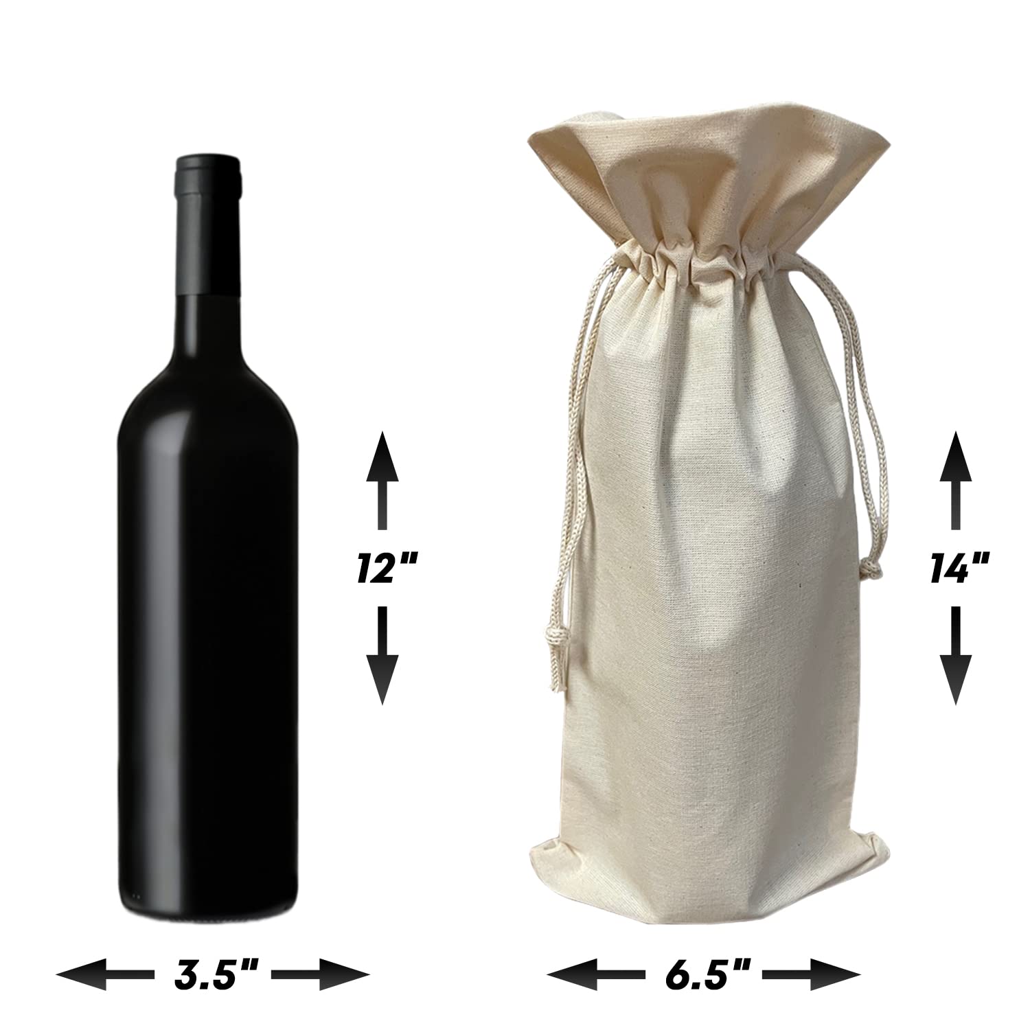 Personalized Initial Wine Gift Bag - Cotton Canvas for Single Bottle (Perfect for Weddings & Parties)