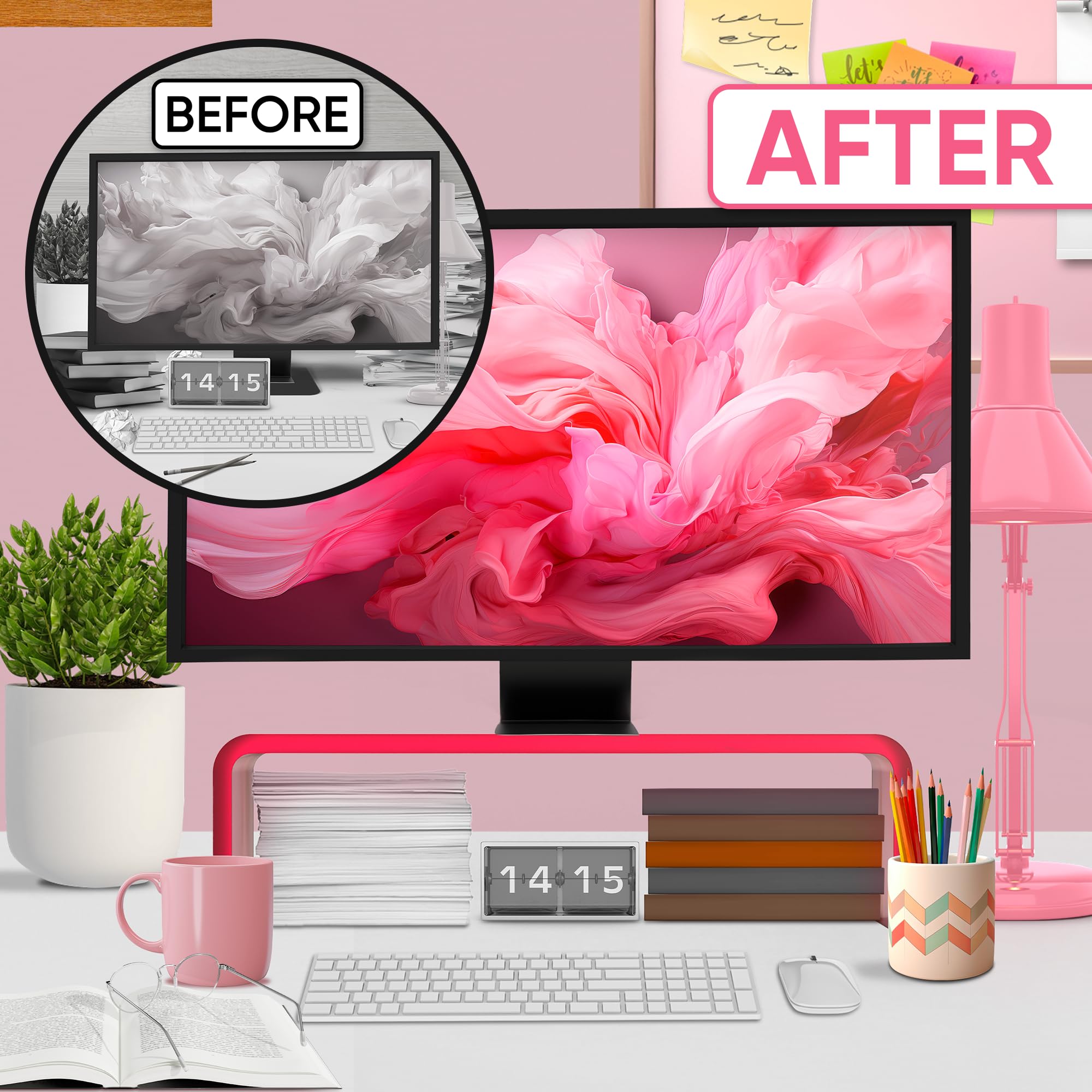NovaMode Acrylic Monitor Stand - Ergonomic Laptop & Computer Riser for Better Posture, Modern Desk Organizer with Storage Space - Bright Pink - Perfect for Home Office, Gaming Setup & Workspace Organization