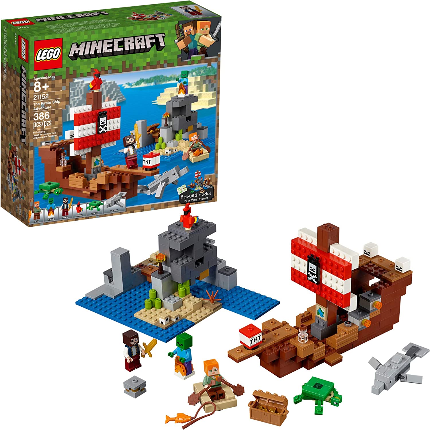 LEGO Minecraft The Pirate Ship Adventure 21152 Building Blocks Set - Creative Toy for Kids & Adults | Perfect for Minecraft Fans, Birthday Gifts & Family Game Night