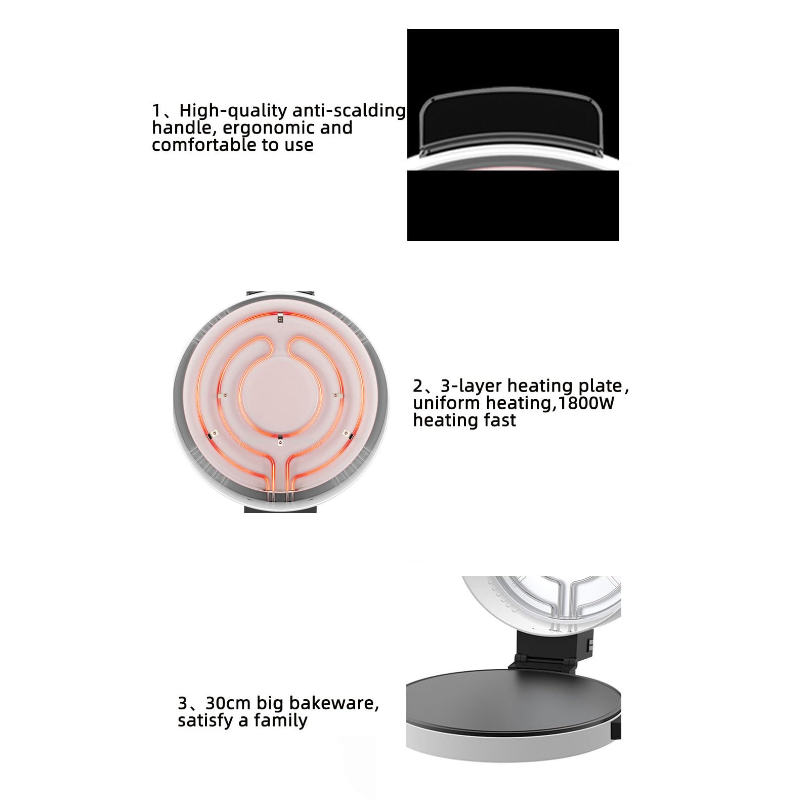 Portable Electric Pizza Oven - 12 Inch Countertop Pizza Maker & Steak Toaster - 2000W Fast Cooking in 6 Minutes - Non-Slip Base - Perfect for Home, Outdoor, Camping & Parties (110V US Plug)