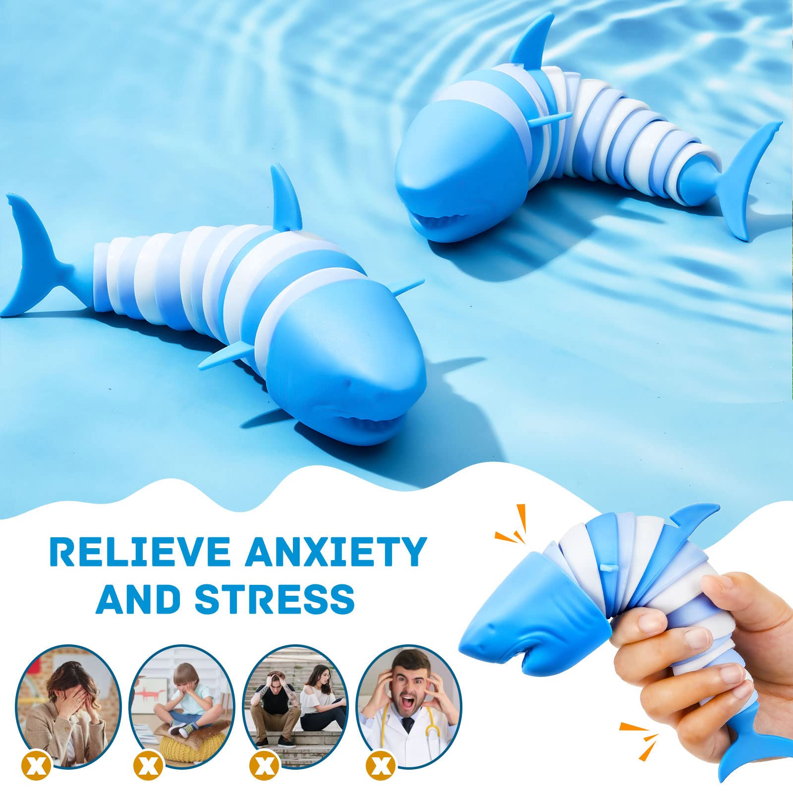 Yunsailing 2-Pack Shark Sensory Fidget Toys for Kids & Adults - 3D Printed Articulated Dolphin & Shark Stress Relief Toys for Autism, ADHD, Anxiety - Perfect for Classroom, Office, Travel & Home Use