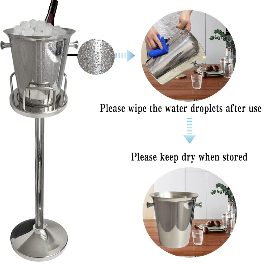 Premium Stainless Steel Ice Bucket with Stand - 12Lb 5L Capacity for Wine, Beer, Champagne - Elegant Gold/Silver Finish for Christmas, KTV, Club, Bar, BBQ, Wedding & Party Celebrations - Perfect for Chilling Drinks & Entertaining Guests