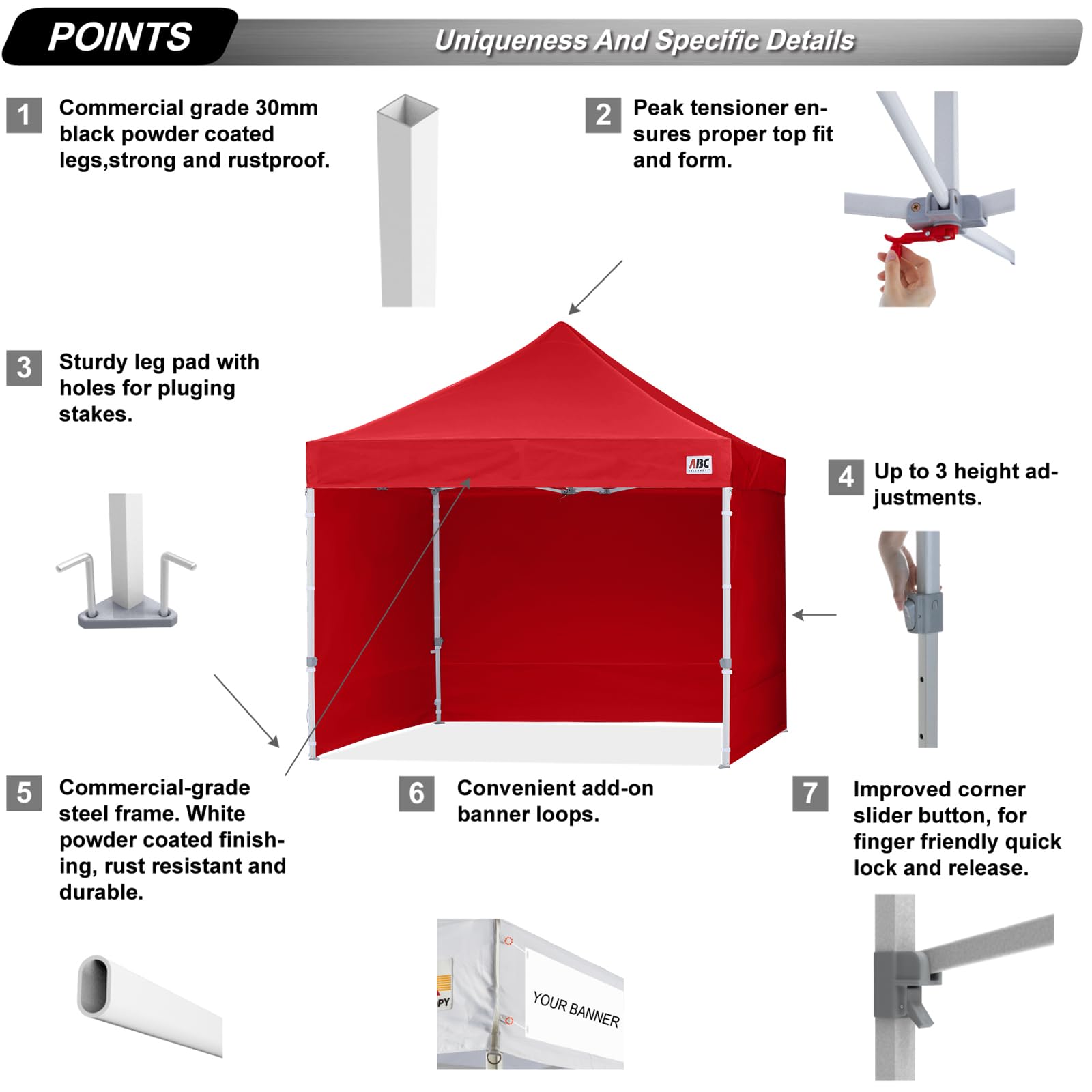 ABCCANOPY Easy Pop Up Canopy Tent with Sidewalls - Commercial Series (Red) | Instant Shelter for Outdoor Events, Farmers Markets & Backyard Parties