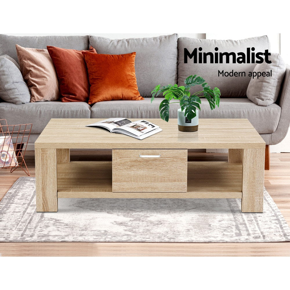 Solid Wood Coffee Table with Storage Drawer - Modern Living Room Furniture with Thick Tabletop - Perfect for Small Spaces, Apartments & Home Decor