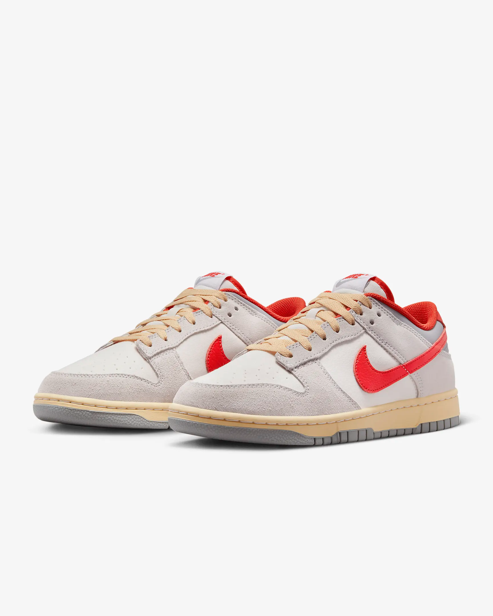 Nike Men's Dunk Low Sneakers - Sail/Photon Dust/Light Smoke Grey/Picante Red | Casual & Streetwear Basketball Shoes for Men | Perfect for Everyday Wear, Gym & Urban Fashion