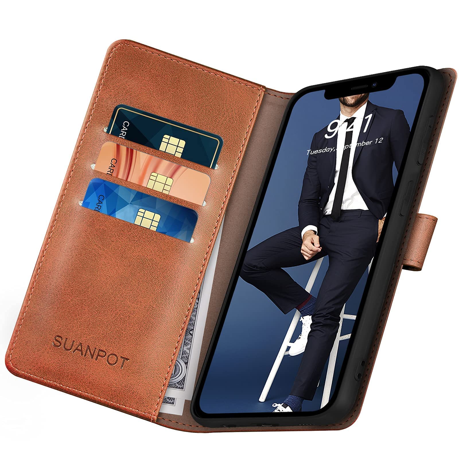 iPhone 13 Wallet Case with RFID Blocking - PU Leather Flip Cover for Credit Cards | Shockproof Protection for Daily Use