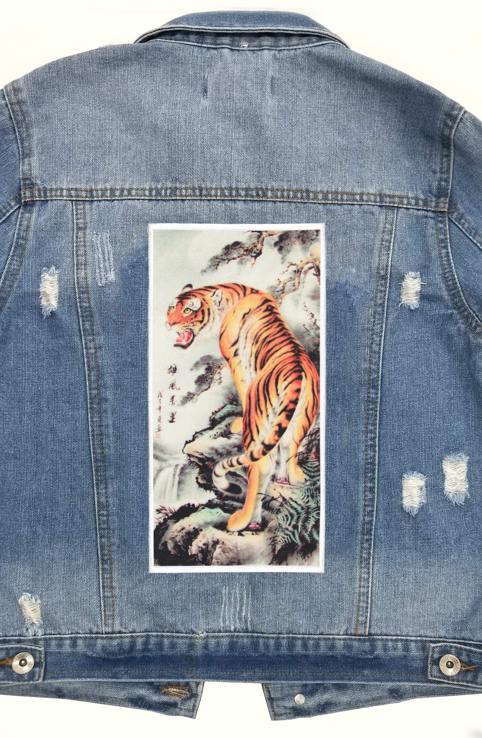 Japanese Tiger Art Patch - Animal Embroidered Iron On Applique for Jackets, Bags & DIY Crafts | Unique Asian Style Fashion Accessory