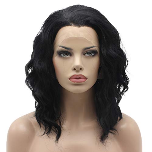 Ebony Full Density Half Hand-Tied Heat Friendly Synthetic Lace Front Wig - Perfect for Daily Wear, Cosplay & Special Occasions