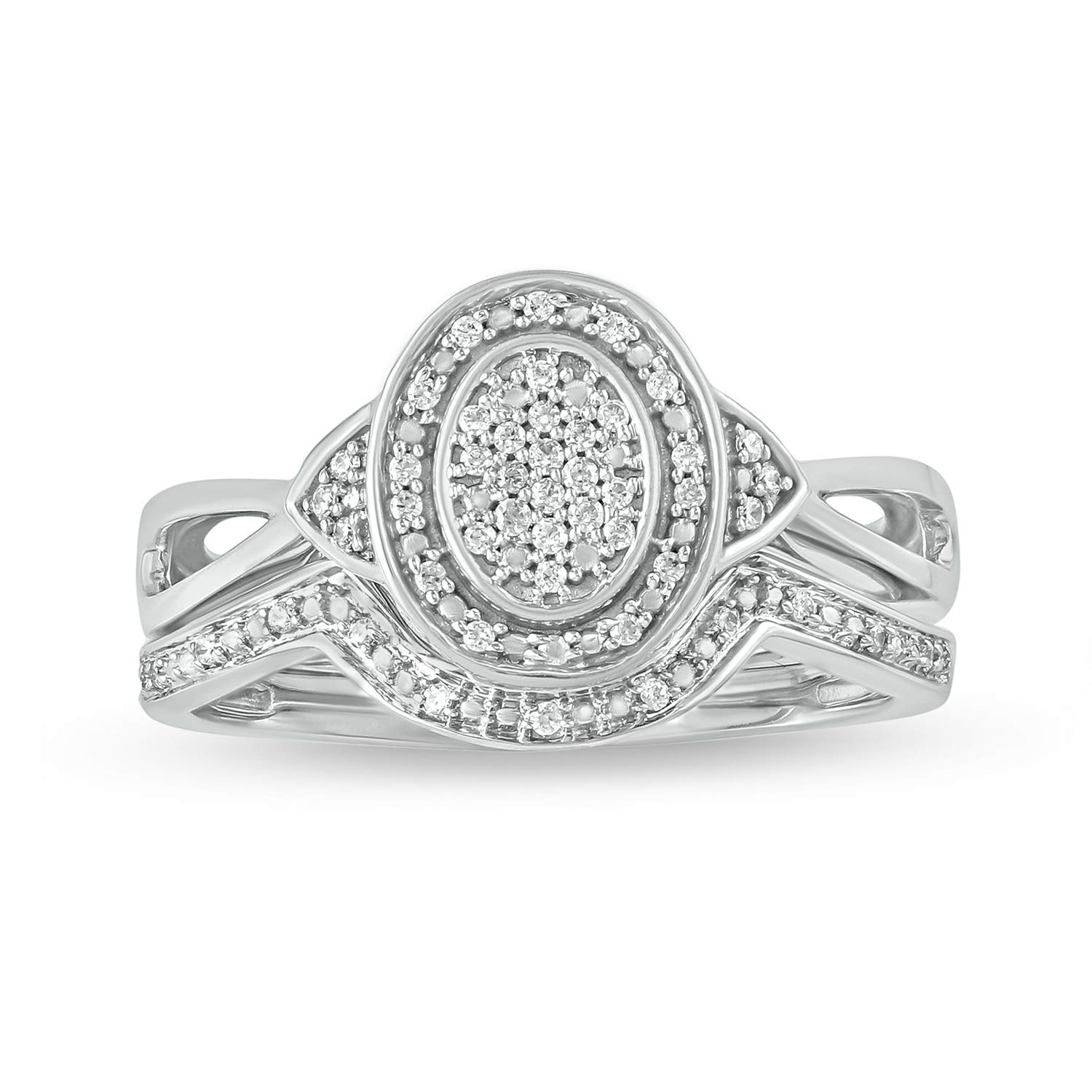 1/6ct Round White Diamond Sterling Silver Cluster Wedding & Bridal Ring Set for Women – Elegant Engagement, Anniversary & Special Occasion Jewelry Gift