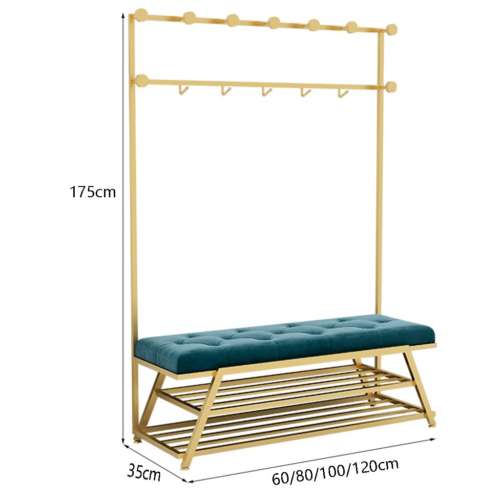 3-in-1 Industrial Hall Tree with Storage Shelves & Shoe Bench - Sturdy Coat Rack with Hooks for Entryway, Bedroom, Living Room - Easy Assembly (Blue, 60x35x175cm) - Perfect for Small Spaces & Organizing Shoes, Coats, Bags & Accessories