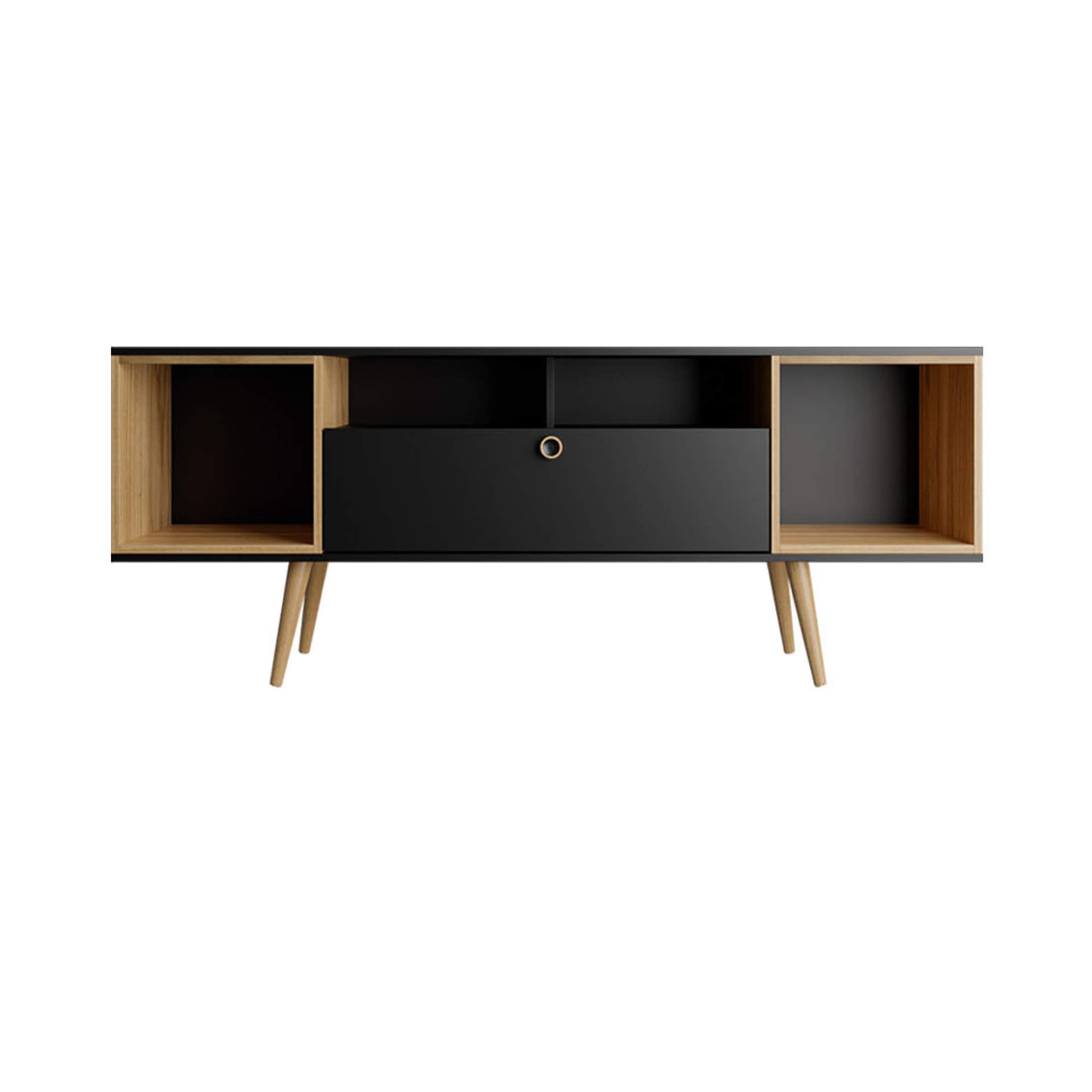 Mid Century Modern TV Stand with 6 Shelves & Media Storage - 62.99