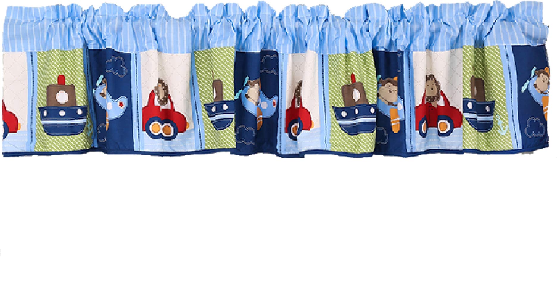 Blue Airplane Car & Ship Nursery Window Valance - Boys Room Decor, Baby Shower Gift Idea for Nursery & Kids Bedroom