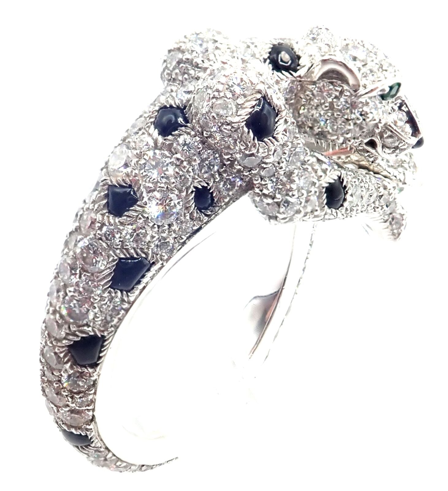 Authentic Cartier Panther Panthere 18K White Gold Diamond Onyx Ring - Luxury Jewelry for Women, Elegant Gift for Anniversary & Special Occasions