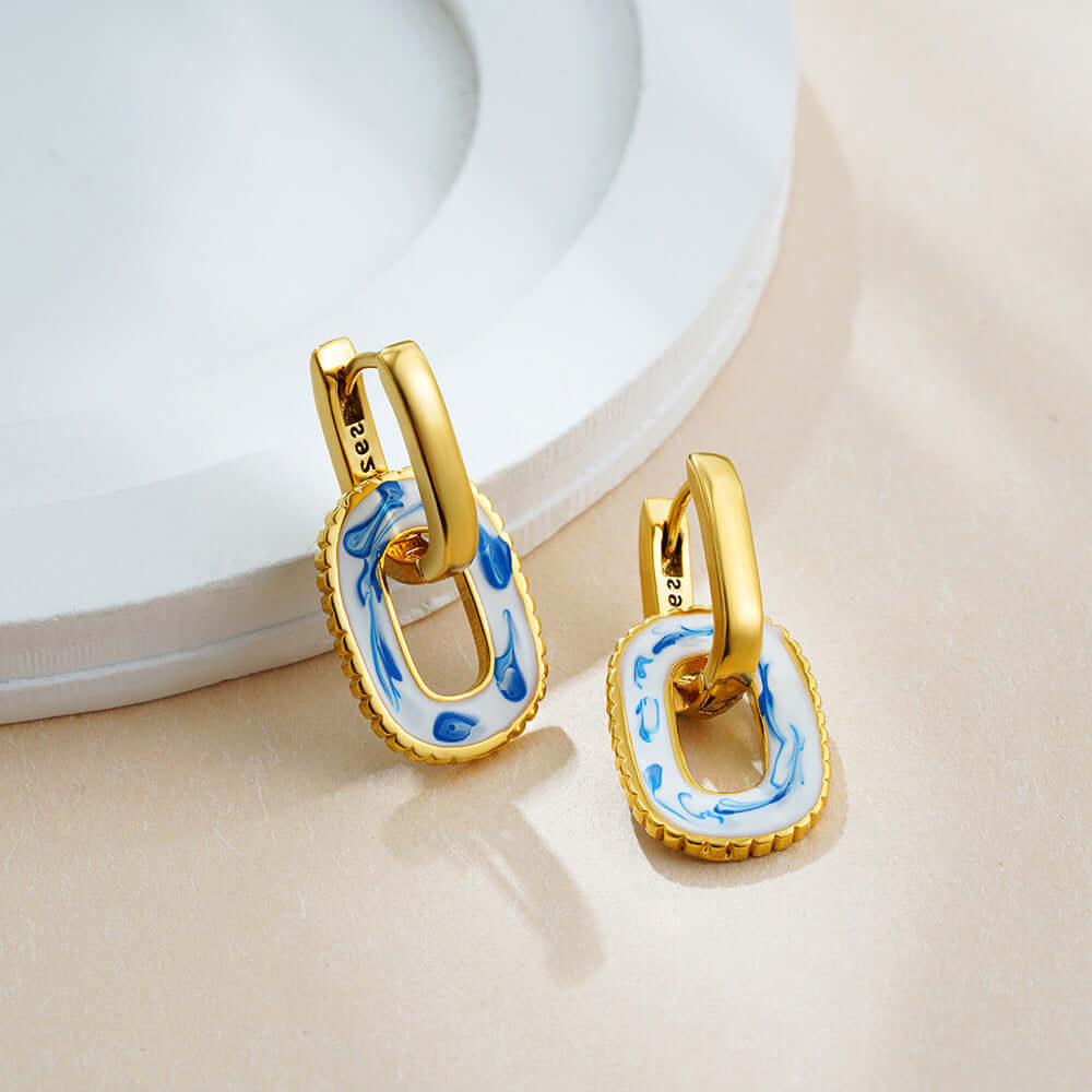 Elegant Porcelain Marble Double Hoop Earrings for Women | Trendy T227 Jewelry for Party, Wedding & Everyday Wear