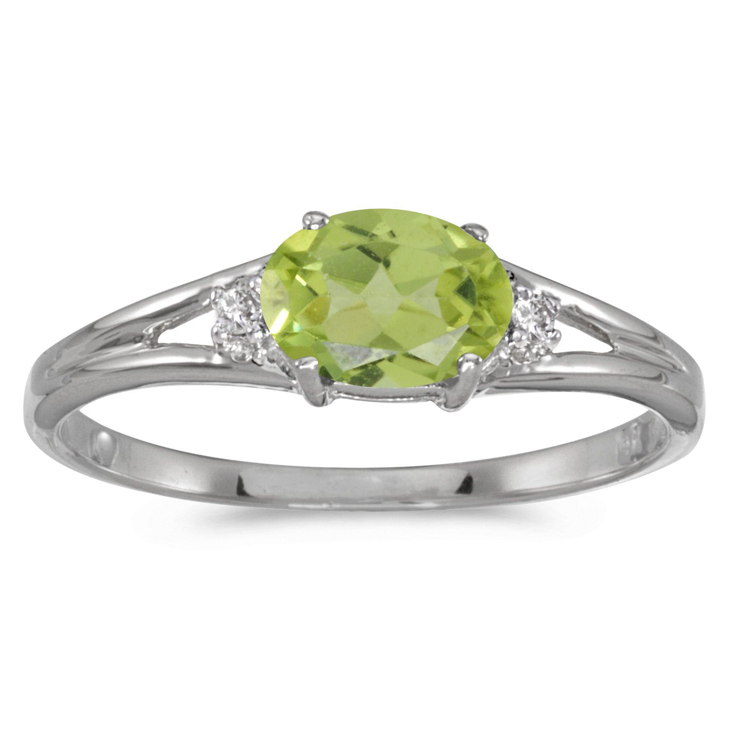 14K White Gold Oval Peridot & Diamond Ring for Women – Elegant Birthstone Jewelry Gift for Engagement, Anniversary & Special Occasions