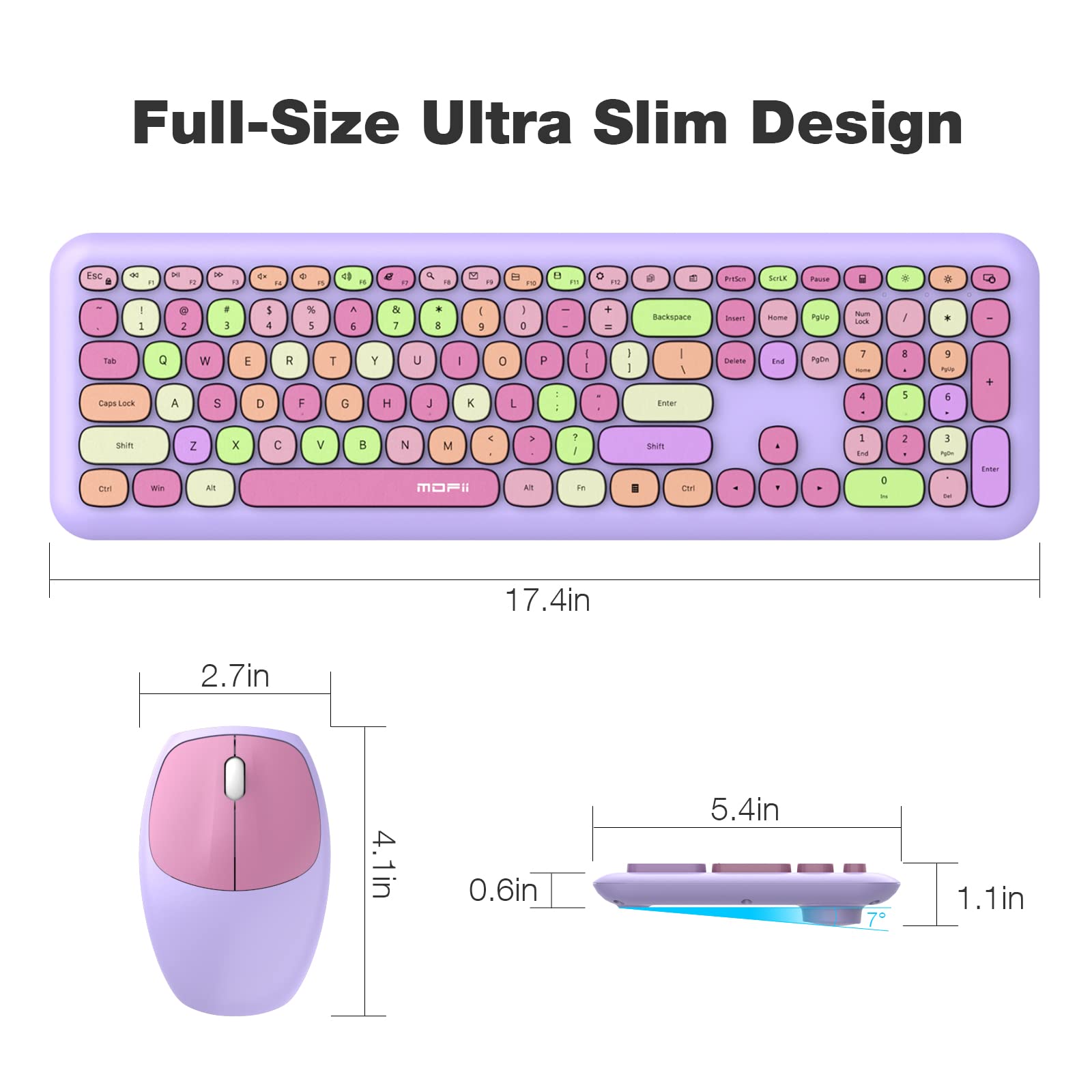 MOFII Wireless Keyboard and Mouse Combo - 2.4G Silent Slim Full-Size Ergonomic Set for PC, Laptop, MacBook (Purple) | Perfect for Home Office, Gaming & Productivity Workstations