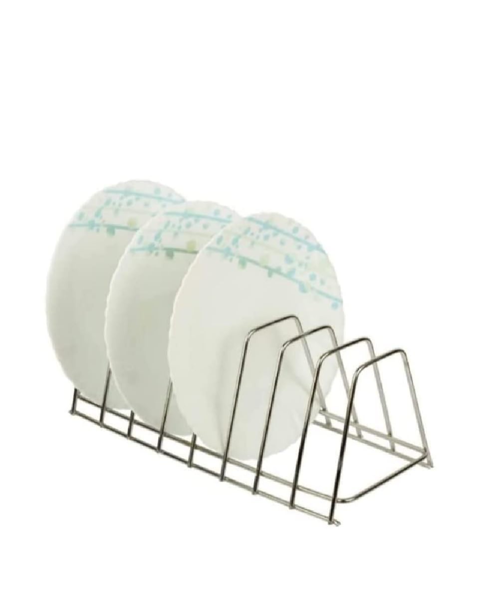 NH10 DESIGNS Stainless Steel Plate Rack for Kitchen - 6 Section Dish Organizer for Plates, Utensils, Cookware, Cutting Boards & Pan Lids - Space Saving Pantry Storage Solution for Small Kitchens & Dining Areas