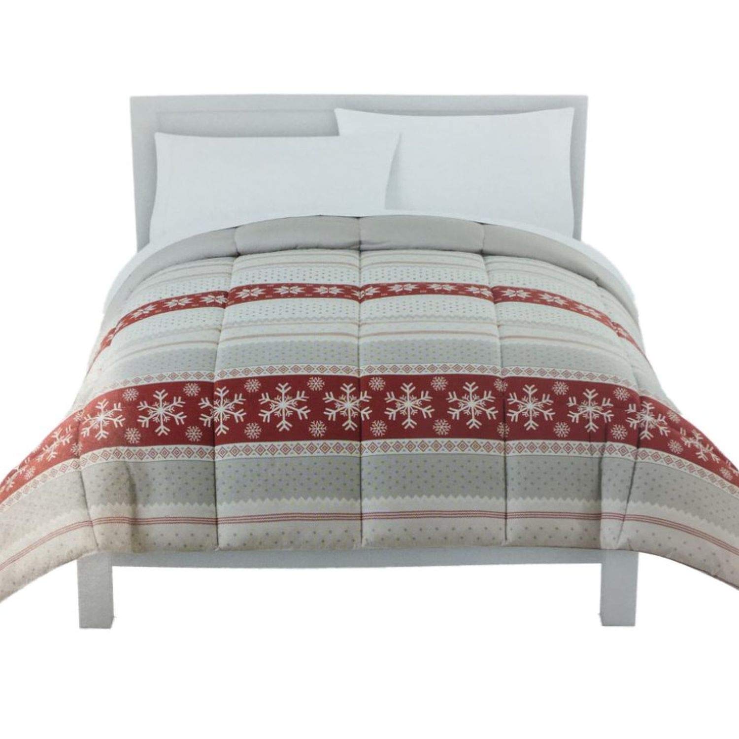 The Big One Full Queen Down Alternative Comforter - Reversible Red & Gray Fair Isle Design - Ultra Soft All-Season Bedding for Cozy Nights