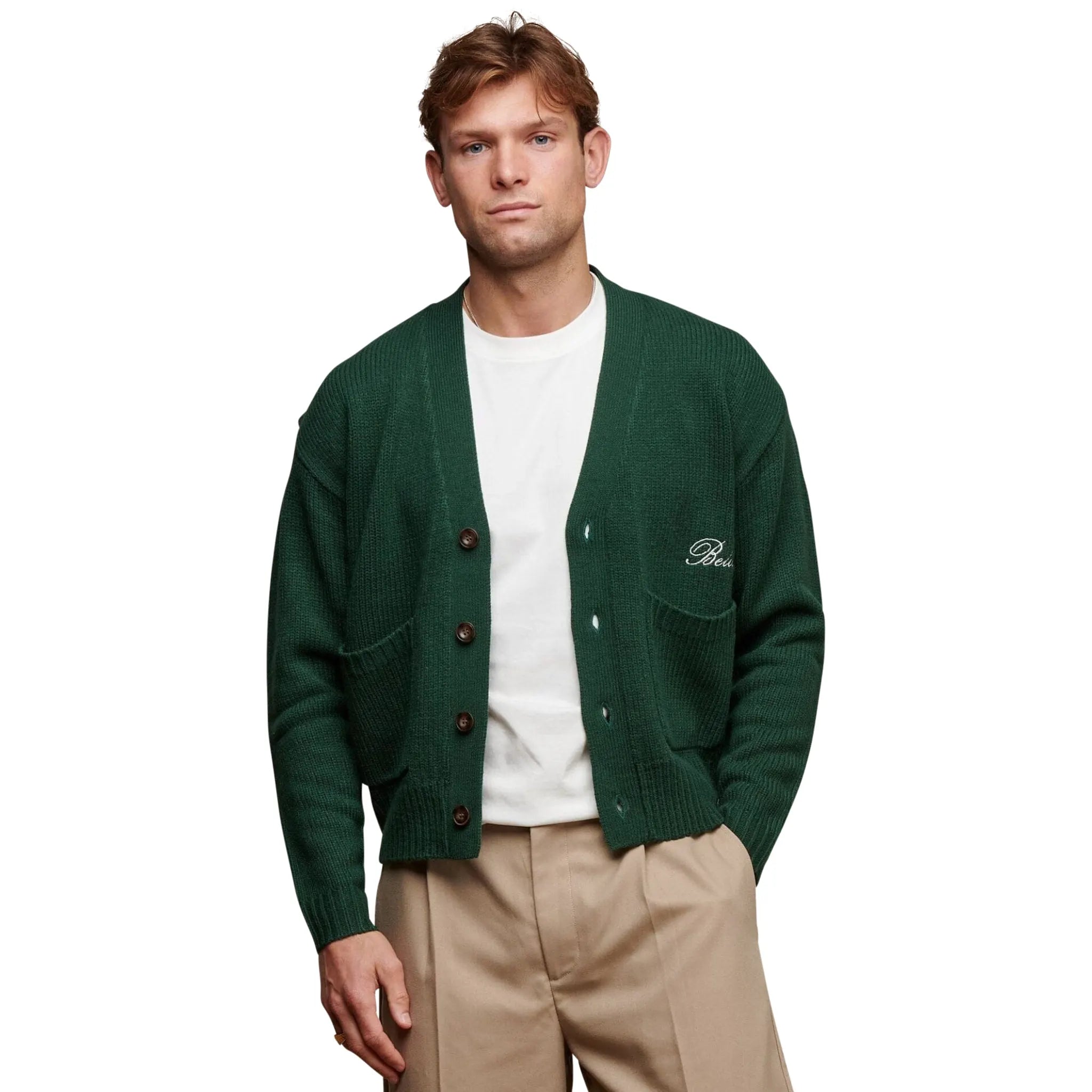 Belier Green Relaxed Fit Knitted Cardigan Women's Casual Sweater - Perfect for Fall Layering, Coffee Dates & Cozy Evenings