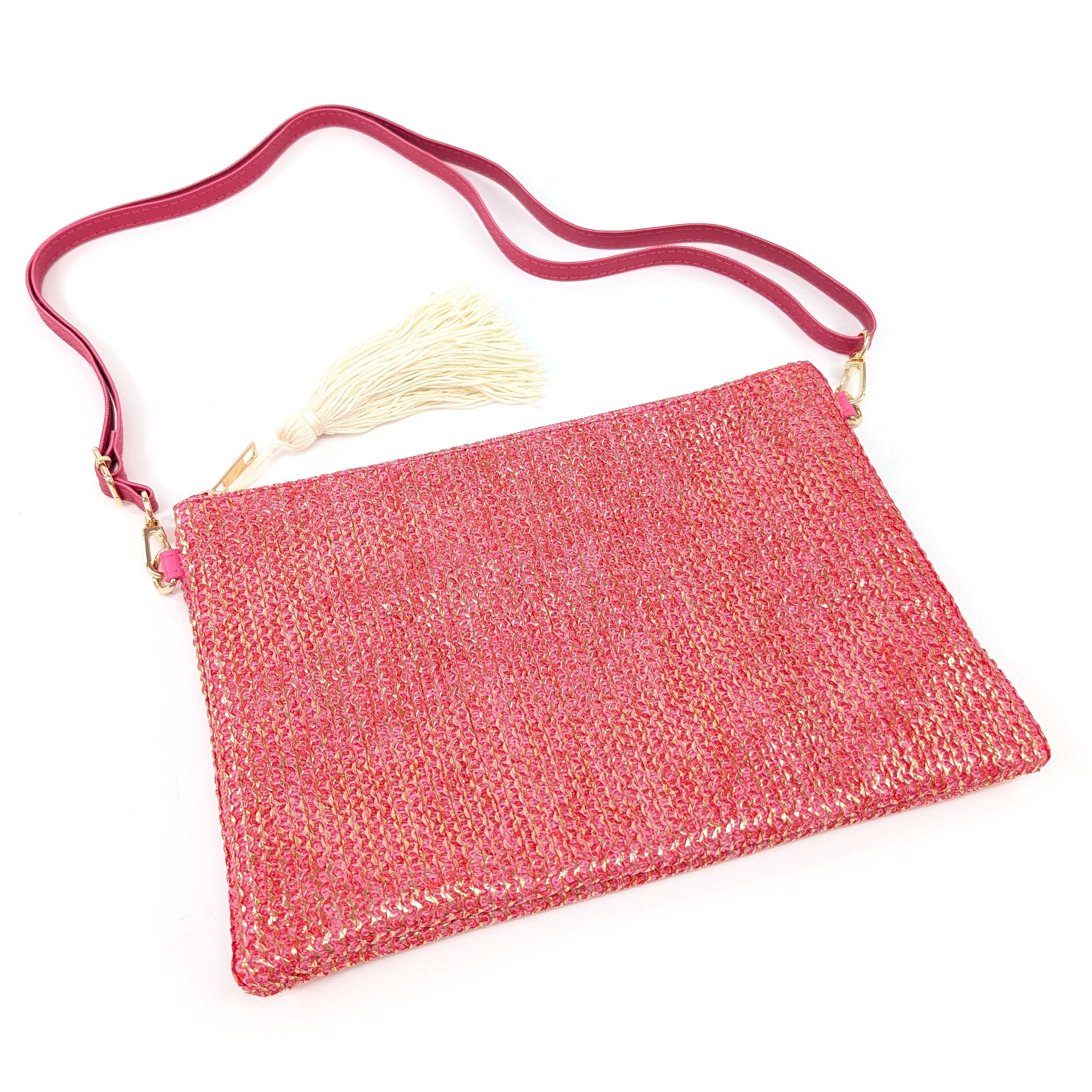 Elegant Pink Glitzy Clutch Bag with Tassel - Perfect for Evening Parties, Weddings & Special Occasions