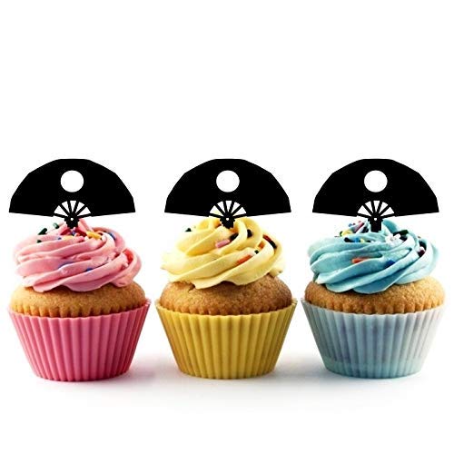 Japanese Hand Fan Silhouette Acrylic Cupcake Toppers - 12 Pack | Elegant Asian-Themed Cake Decorations for Weddings, Baby Showers & Tea Parties