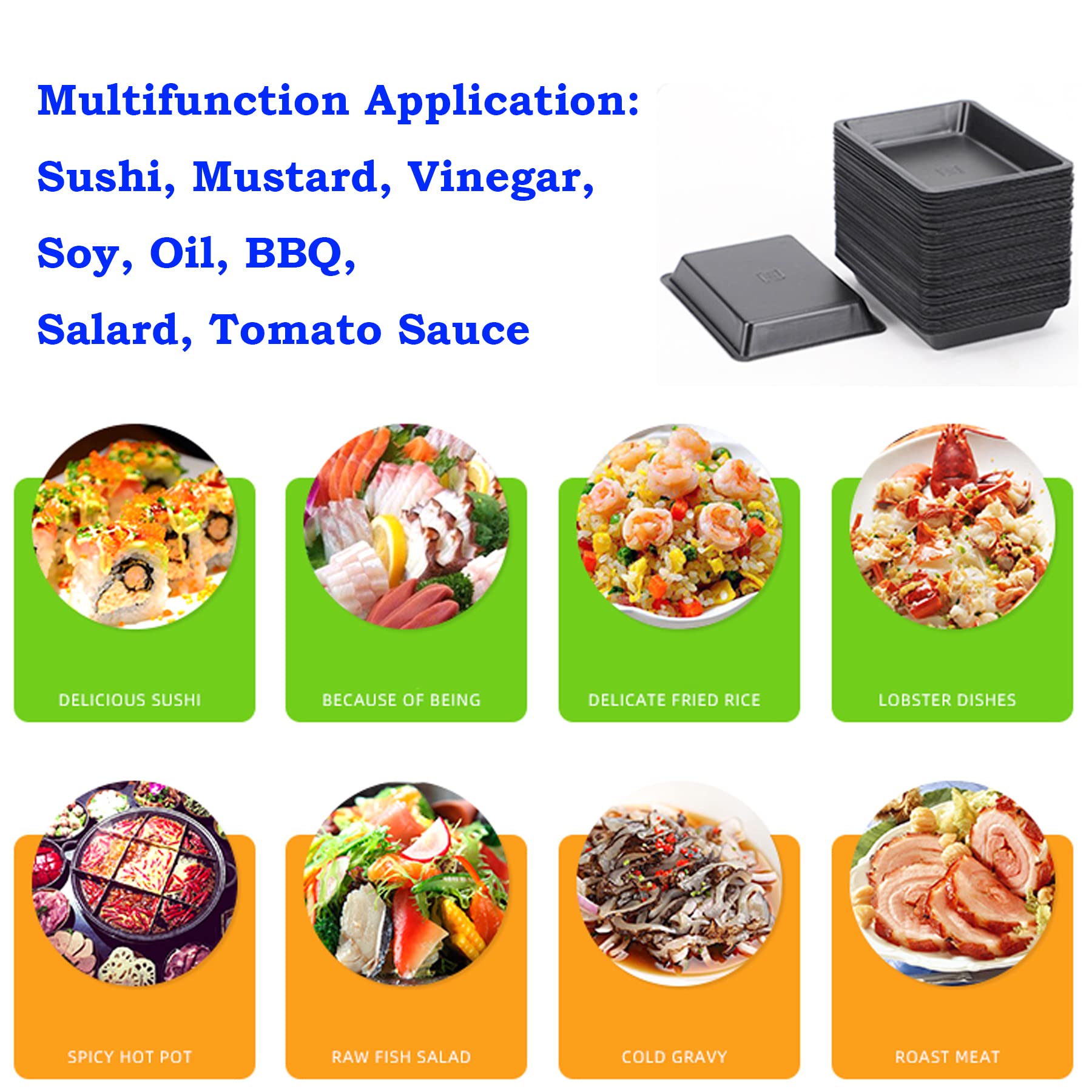QJFCare 100Pcs Black Disposable Rectangle Sauce Dishes - Mini Dipping Plates for Dessert, Soup, Soy Sauce & Seasoning | Perfect for Home, Restaurants, Parties & Catering Events