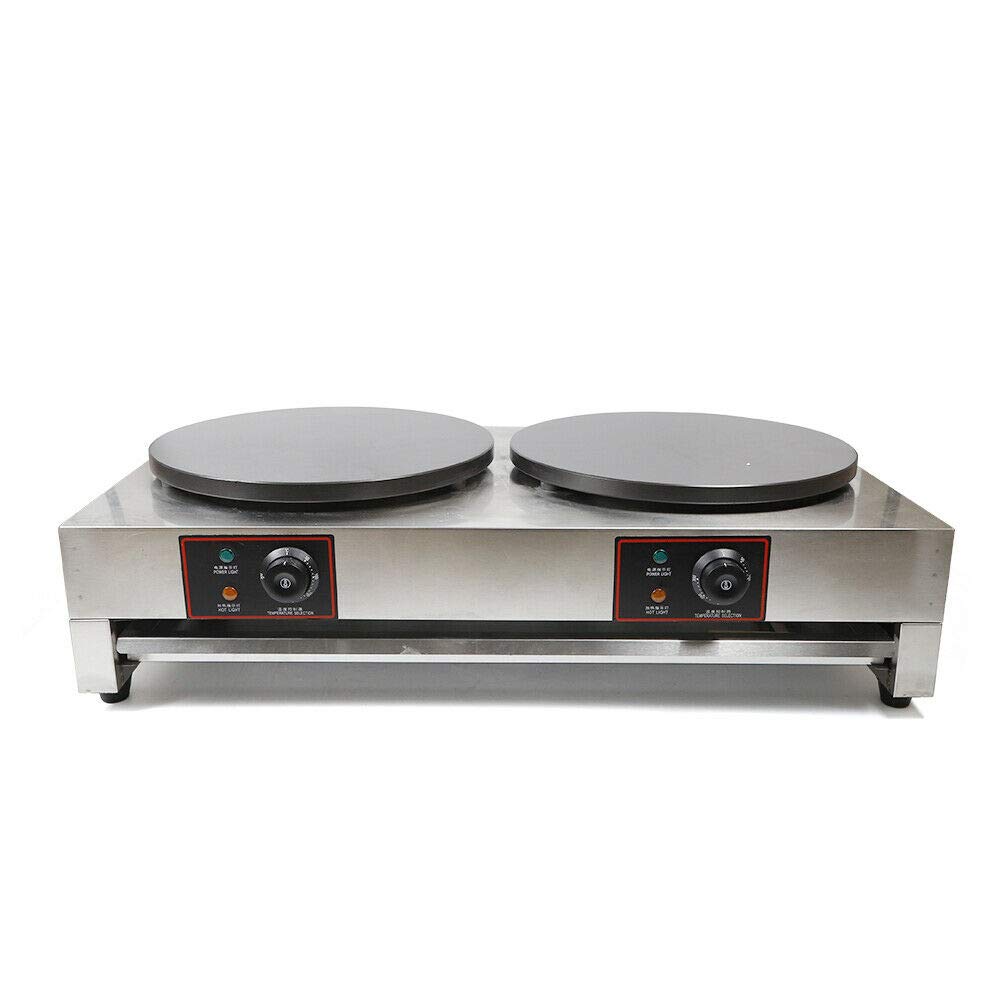 Double Electric Crepe Maker Machine - Non-Stick 110V Pancake Griddle, 3KW+3KW Commercial Grade for Restaurants & Catering | Perfect for Breakfast Cafes, Food Trucks & Home Brunch Cooking