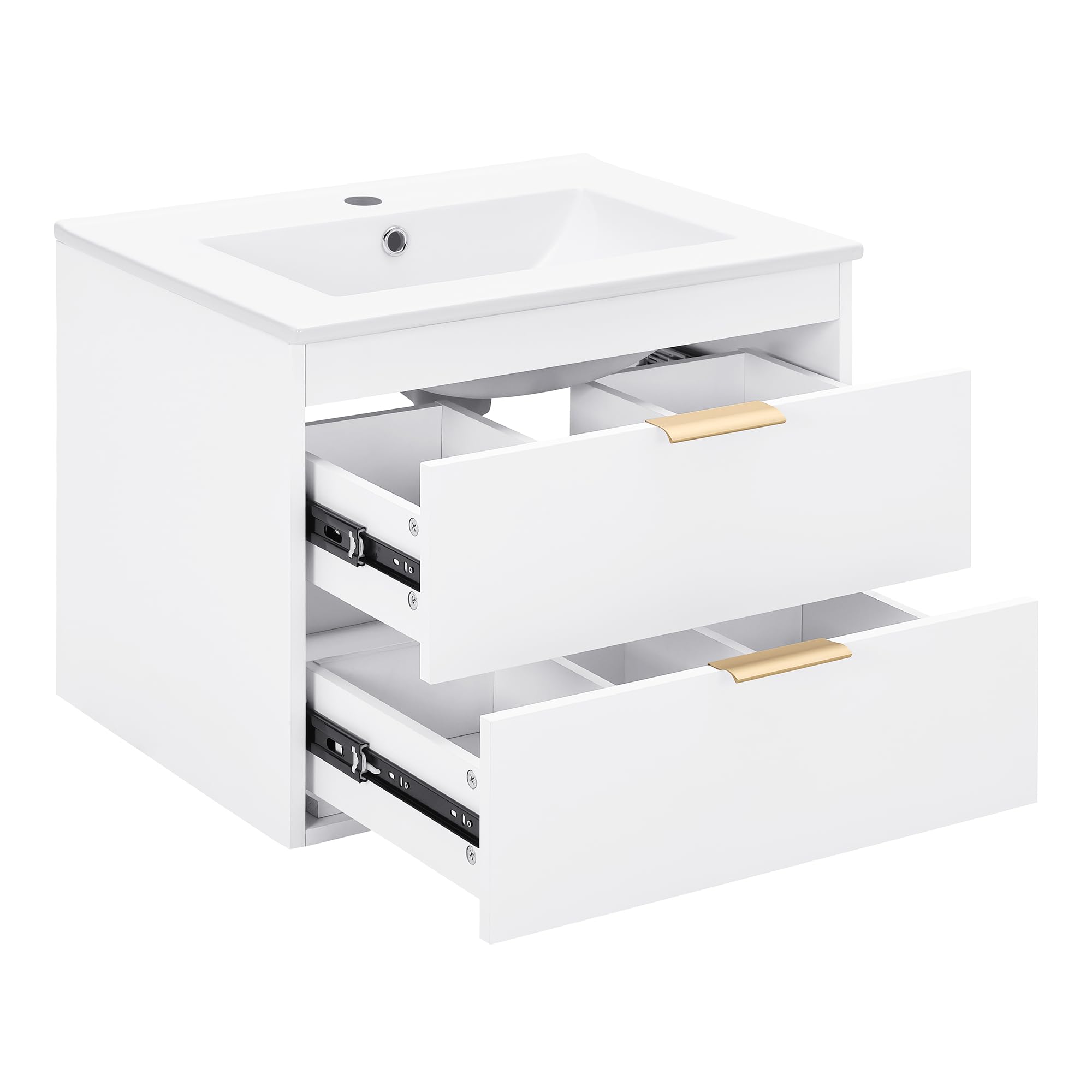 Polibi 24 Inch Floating Wall-Mounted Bathroom Vanity with Integrated Top Sink - White Modern Bathroom Storage Cabinet with 2 Drawers - Perfect for Small Bathrooms, Powder Rooms & Space-Saving Home Decor