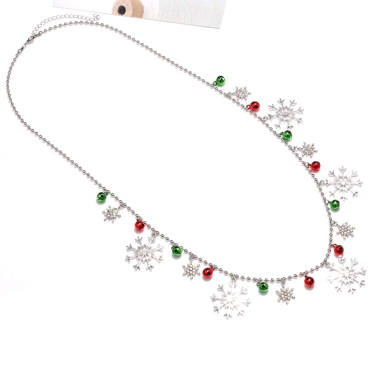 Boderier Christmas Snowflake Necklace - Long Glitter Snowflake Beaded Charm Necklace with JOY Pendant for Women - Perfect Holiday Festive Jewelry Gift for Christmas Parties & Winter Celebrations