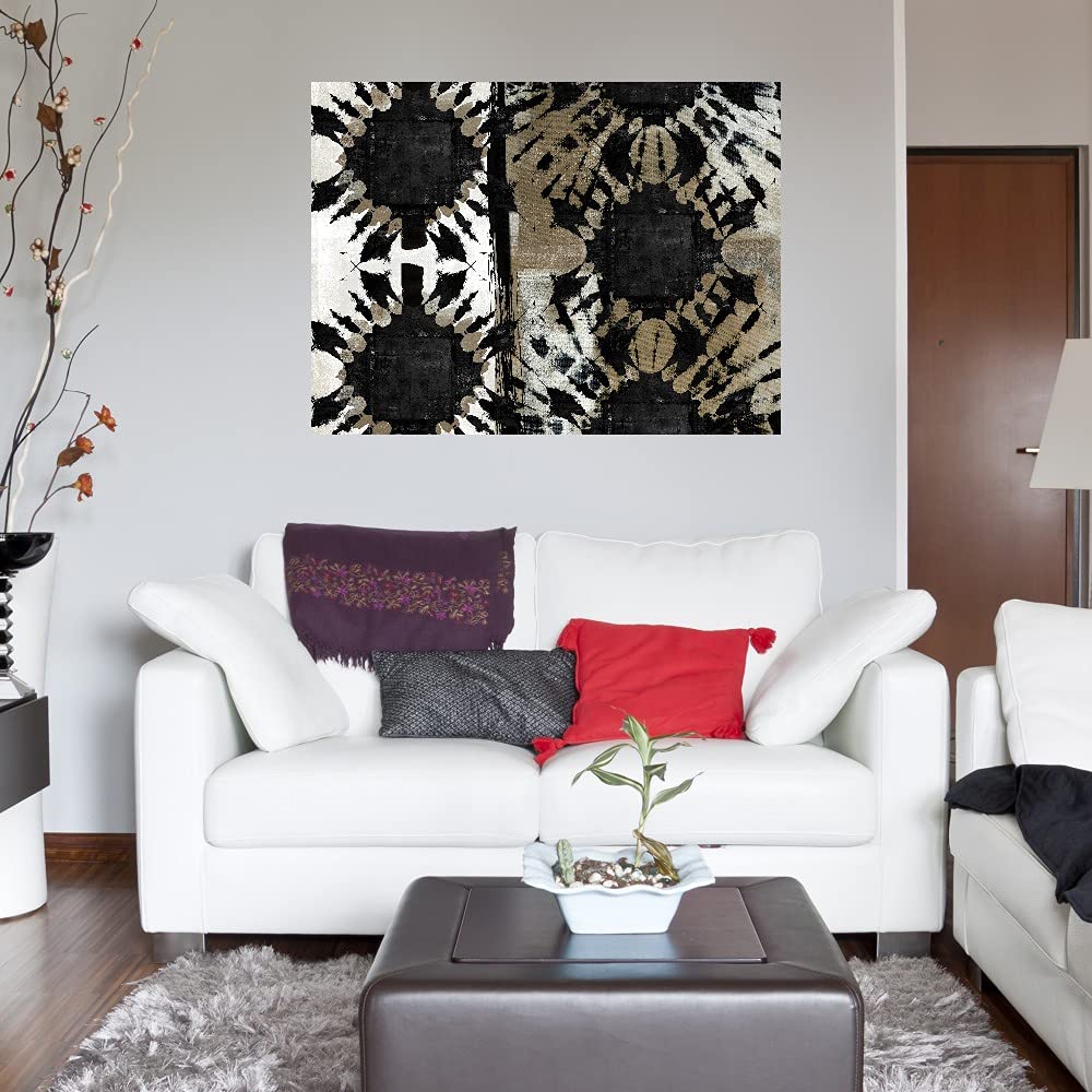 Tribal Flower Neutral Horizontal Canvas Wall Art - 32x24 Inch Ready to Hang Painting for Living Room, Bedroom, Office Decor - Handmade by Artist Nikki Chu - Perfect for Boho, Modern & Farmhouse Interior Design Styles
