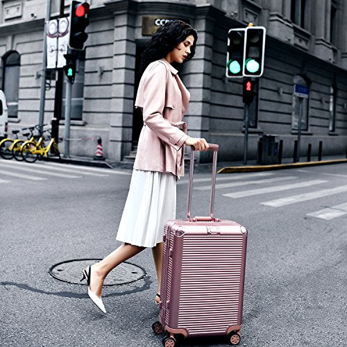 20 Inch Rose Gold Aluminum Frame Luggage - Durable PC Hardshell Spinner Suitcase with TSA Lock | Perfect for Air Travel, Business Trips & Vacation Carry-On