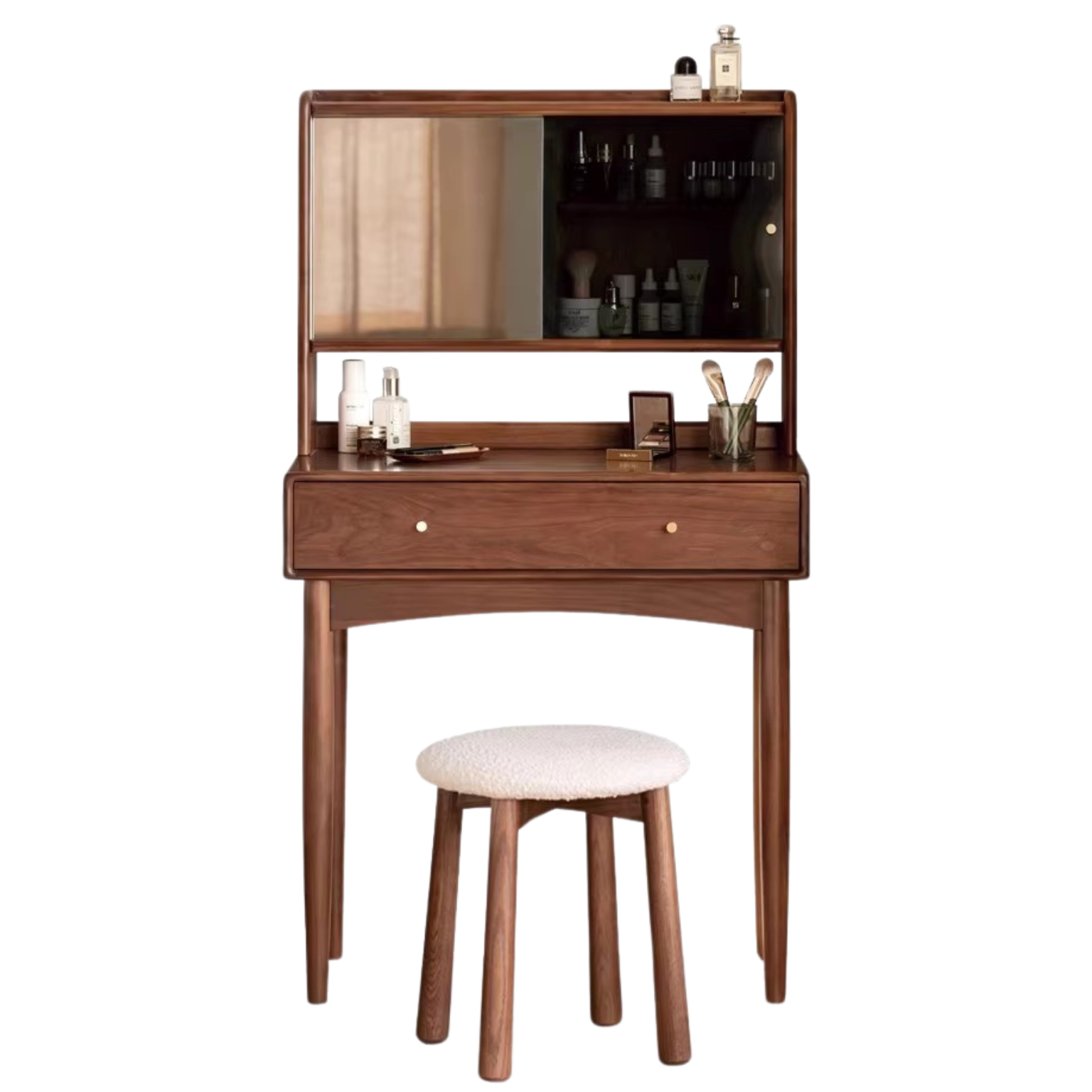 29.5x15.851.2 inch / 75х40х130.5 cm / Rich Dark Walnut color / Dressing table + makeup stool