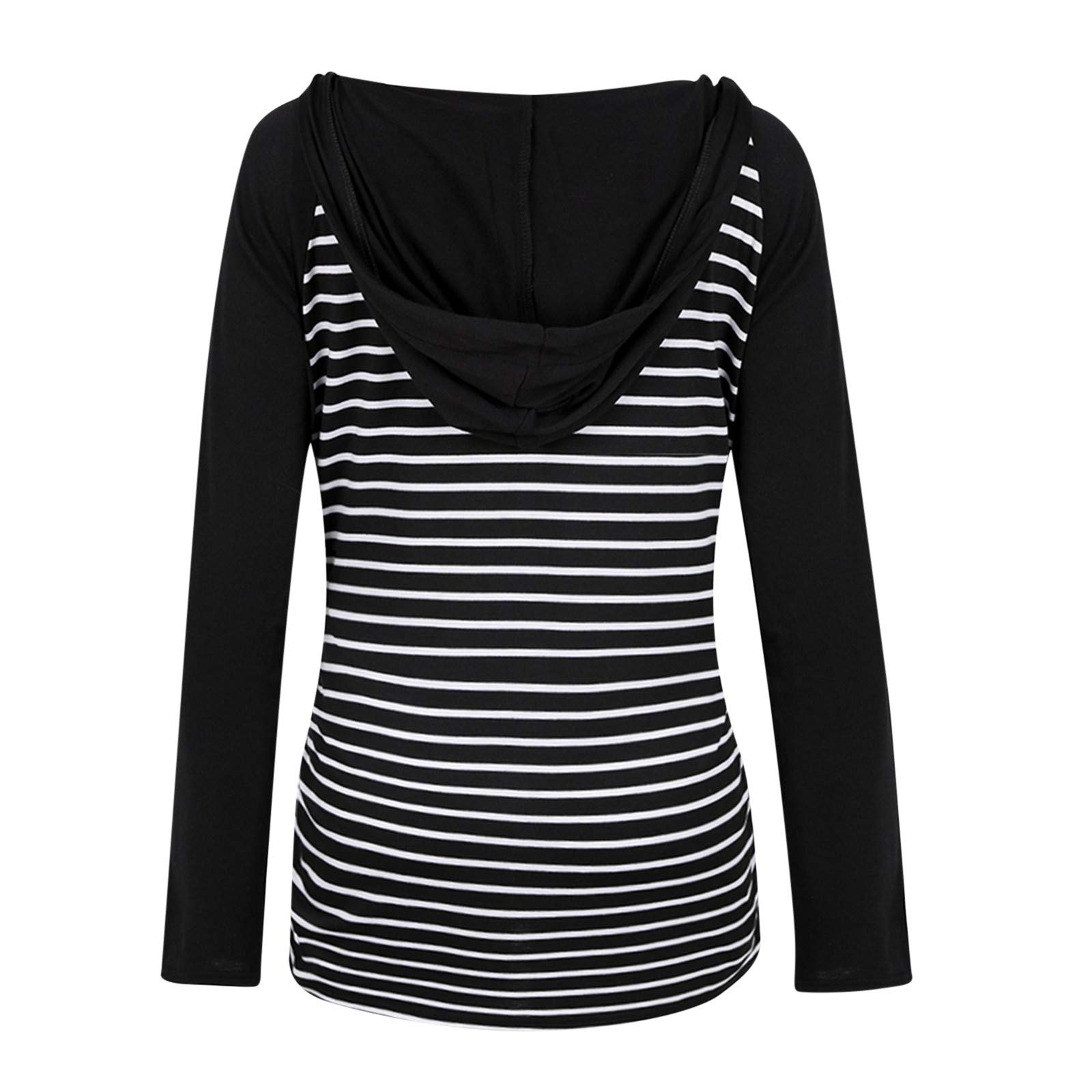 Women's Maternity T-Shirts - Striped Long Sleeve V-Neck Hoodie Sweatshirt Top for Pregnancy | Comfortable Maternity Clothes for Work, Casual Wear & Nursing