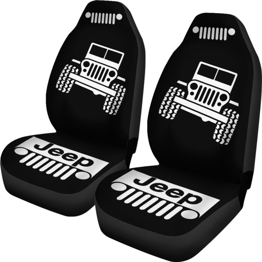 Custom Black & White Jeep Off-Road Wobble Car Seat Covers - Universal Fit for Jeep Wrangler & Gladiator - Durable & Waterproof for Adventure & Daily Driving