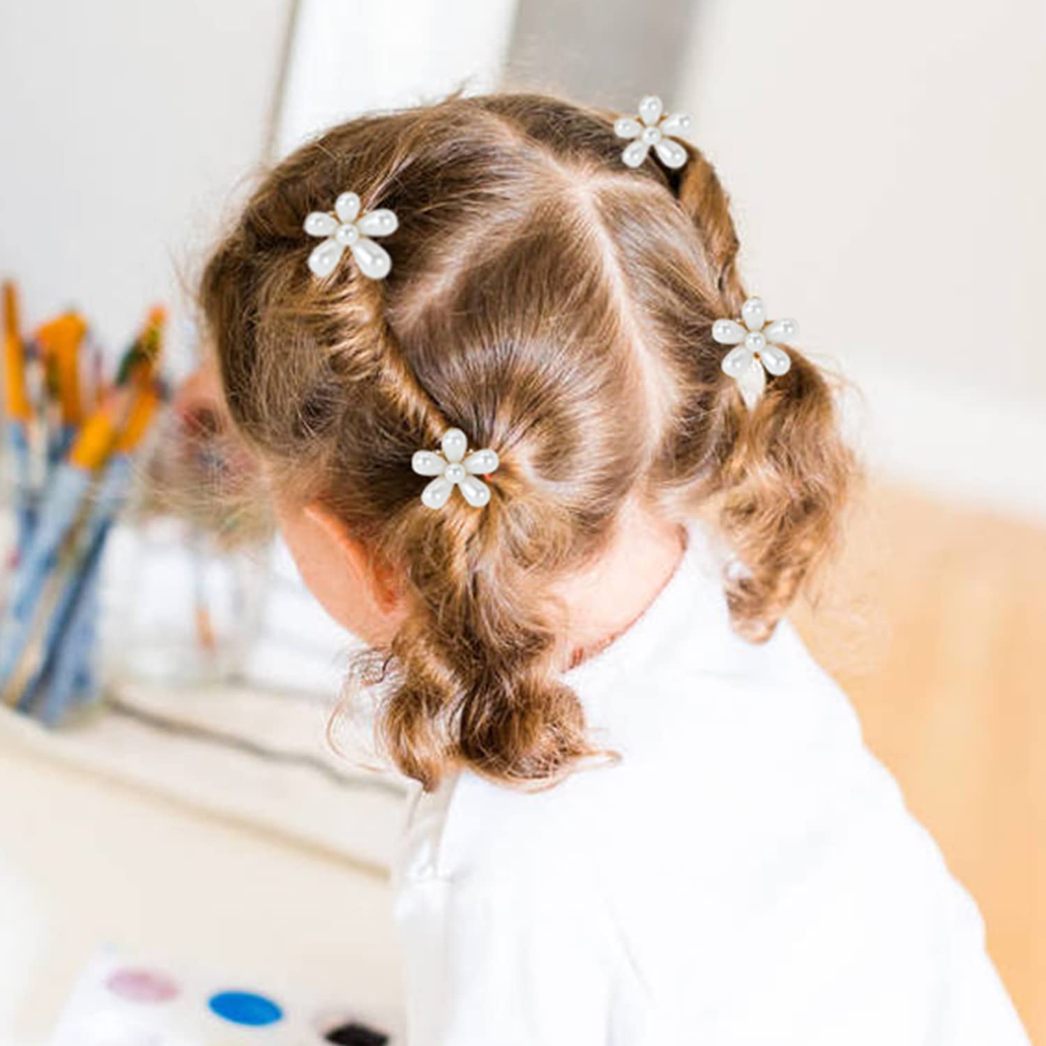 20 Pack Artificial Pearl Daisy Hair Clips - Bridal Wedding Barrettes for Women & Girls, Hair Accessories for Teens, Kids, Prom, Parties & Everyday Wear
