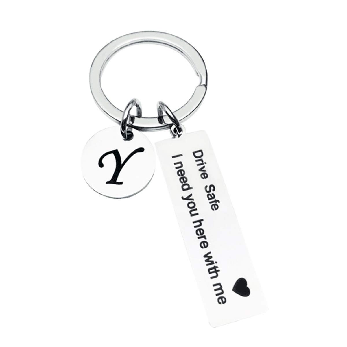 Drive Safe Keychain - 26 Letter Engraved 'I Need You Here With Me' - Thoughtful Christmas & Birthday Gift for Loved Ones - Perfect for Car Keys, Travel Souvenirs & Safety Awareness