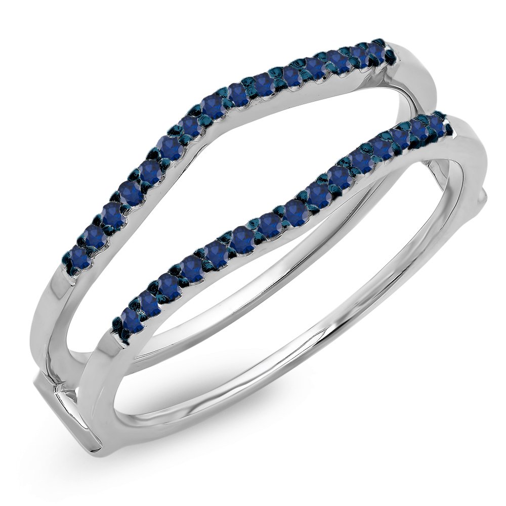 Dazzlingrock Collection 14K Solid White Gold Round Gemstone or Diamond Wedding Enhancer Guard Ring for Women - Perfect for Bridal Jewelry, Anniversary Gifts & Special Occasions