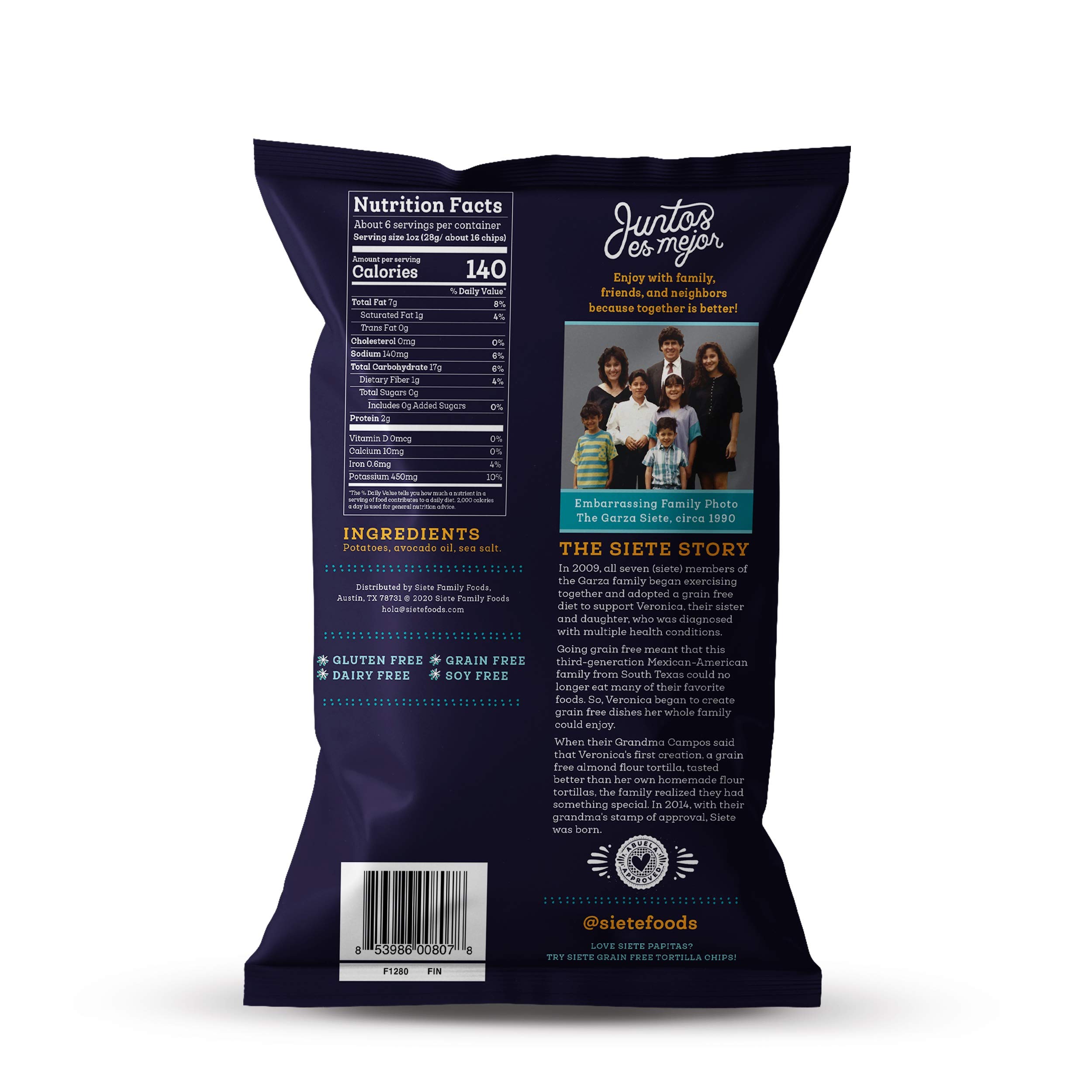 Siete Grain Free Potato Chips - Kettle Cooked, Gluten Free, Vegan, Non GMO Snacks with Sea Salt (Pack of 6) | Healthy Crunchy Snack for Parties, Road Trips & Keto Diet