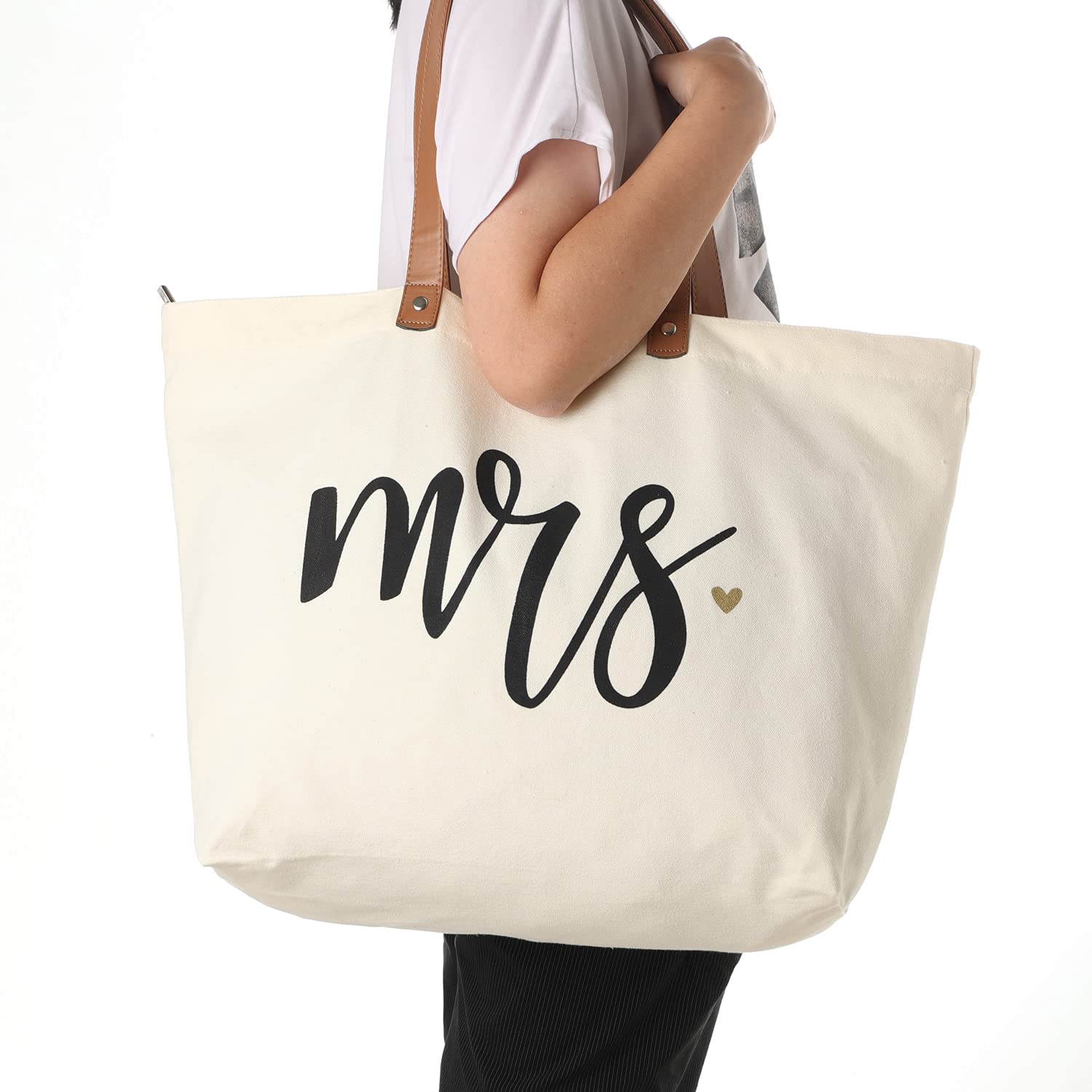 Bride Tote Bag with Makeup Pouch - Perfect Wedding Gift for Bridal Showers, Bachelorette Parties & Honeymoon Travel - Large Canvas Shoulder Bag with Cosmetic Organizer for Brides-to-Be
