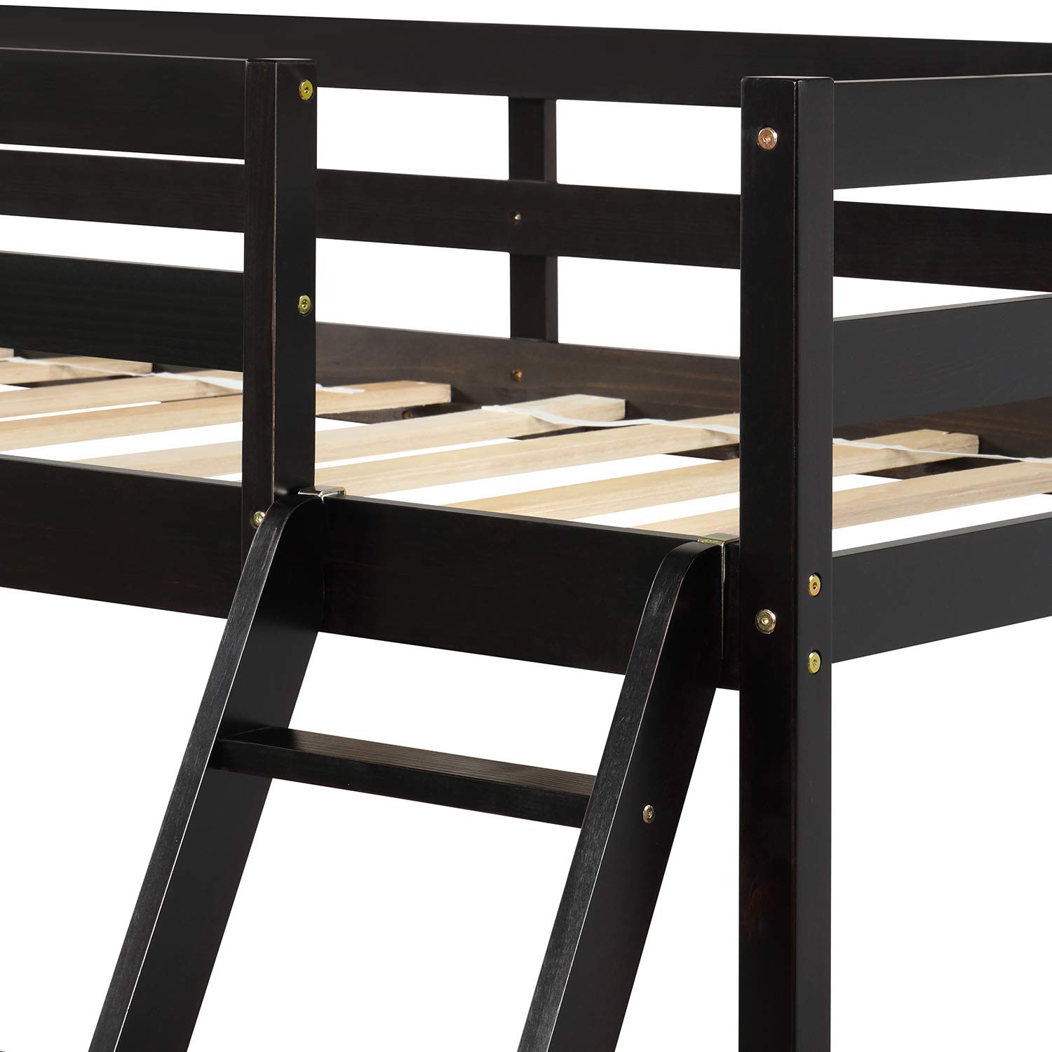 XC Twin Over Full Bunk Bed with Ladder & Guardrail - Convertible to Separate Twin and Full Size Beds for Kids - No Box Spring Required - Espresso Finish - Perfect for Kids' Bedrooms, Guest Rooms & Space-Saving Solutions