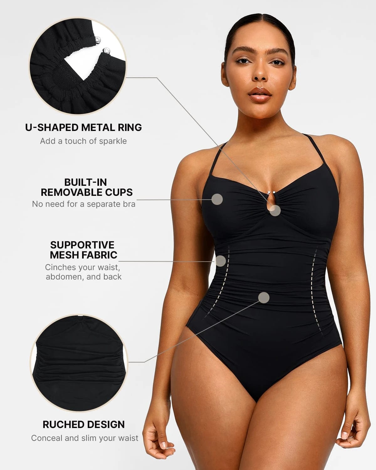 Smart Sculpt U Ring Cut Out Shaping Swimsuit - Sexy High Waist Tummy Control Bathing Suit for Women - Perfect for Beach, Pool, and Vacation