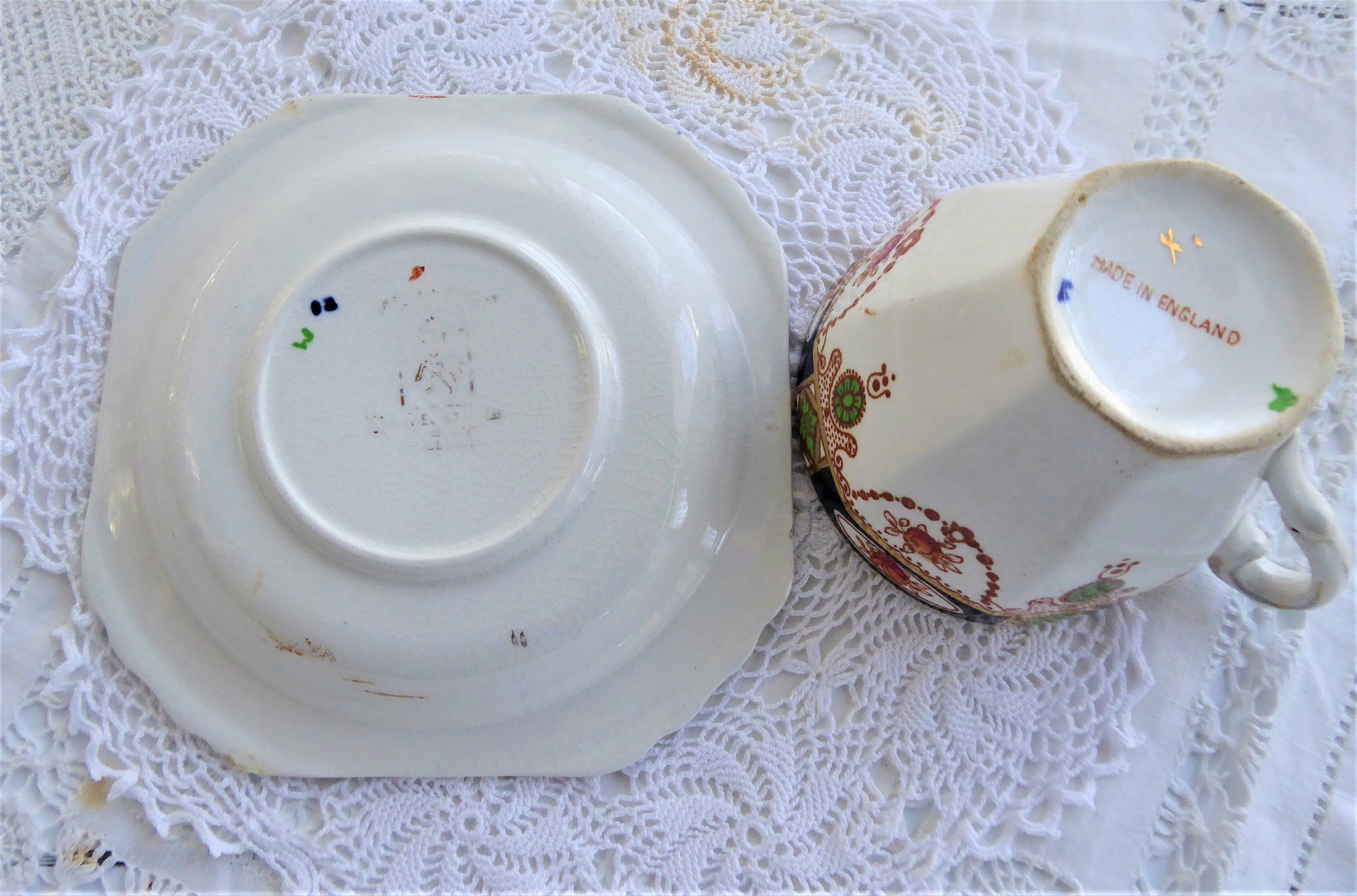 Vintage Imperial Derby Imari Cup and Saucer Set - Cobalt Blue & Rust Design by T. Hughes England 1920s Antique Tea Set for Collectors & Afternoon Tea Lovers