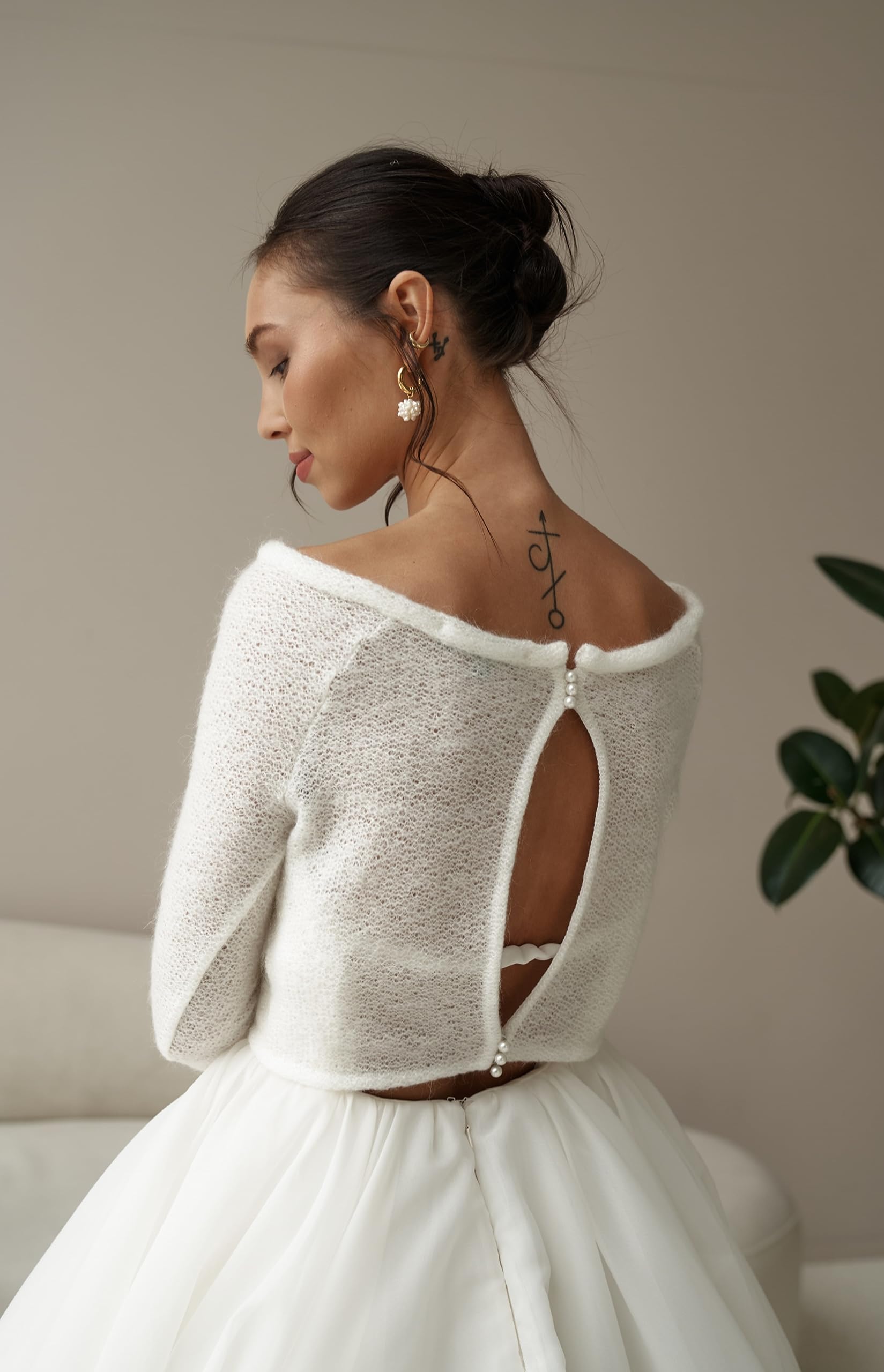Ivory Mohair Bridal Bolero Sweater - Warm Knitted Pullover for Wedding Dress, Cozy Bridal Jumper & Shawl (Size S) | Perfect for Winter Weddings, Church Ceremonies & Outdoor Photo Shoots