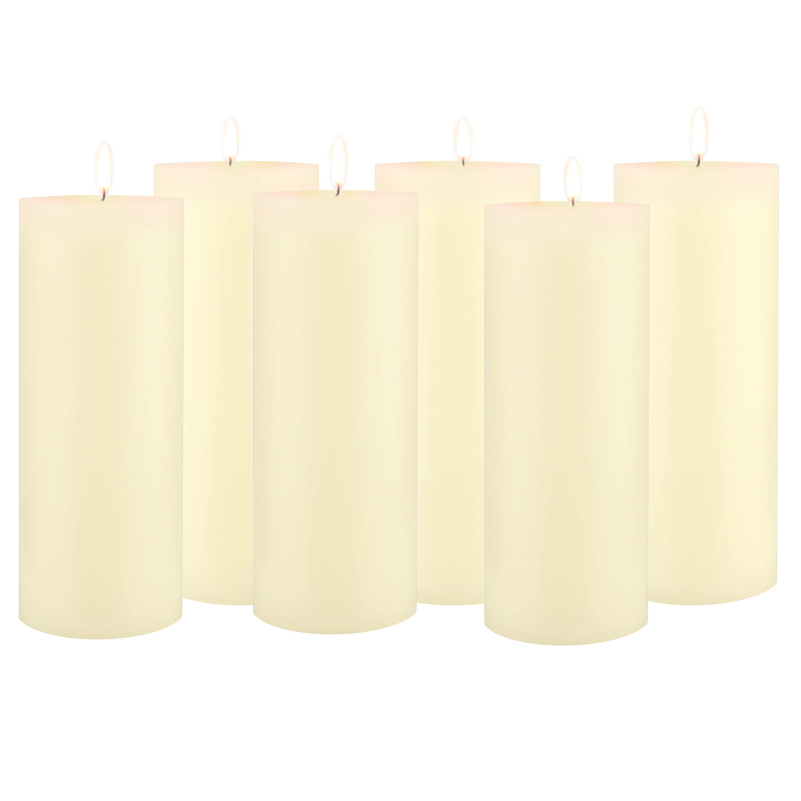 Stonebriar 6-Pack Ivory Unscented Pillar Candles - 3x8 Inches, 110-Hour Burn Time - Perfect for Weddings, Home Decor & Romantic Dinners