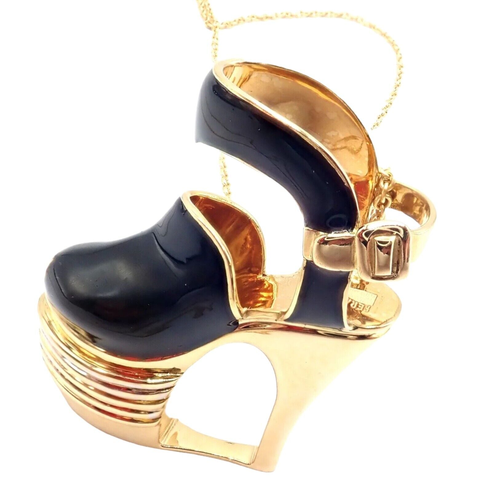 Authentic Salvatore Ferragamo 18K Yellow Gold Enamel Shoe Charm Pendant Necklace | Luxury Italian Jewelry for Women | Perfect Gift for Birthday, Anniversary & Special Occasions