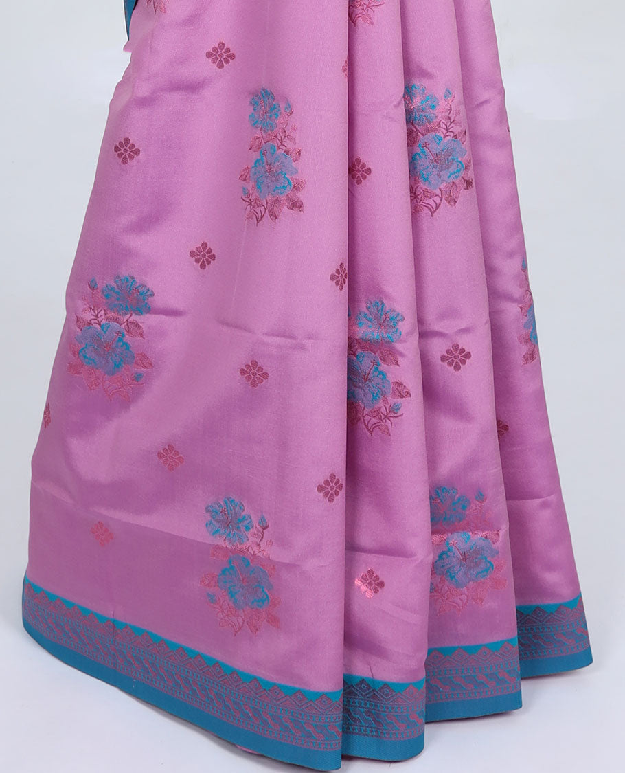 Elegant Blue Butter Silk Saree with Floral Buttas | Rose Copper Zari Border & Intricate Pallu Design | Perfect for Weddings, Festivals & Special Occasions