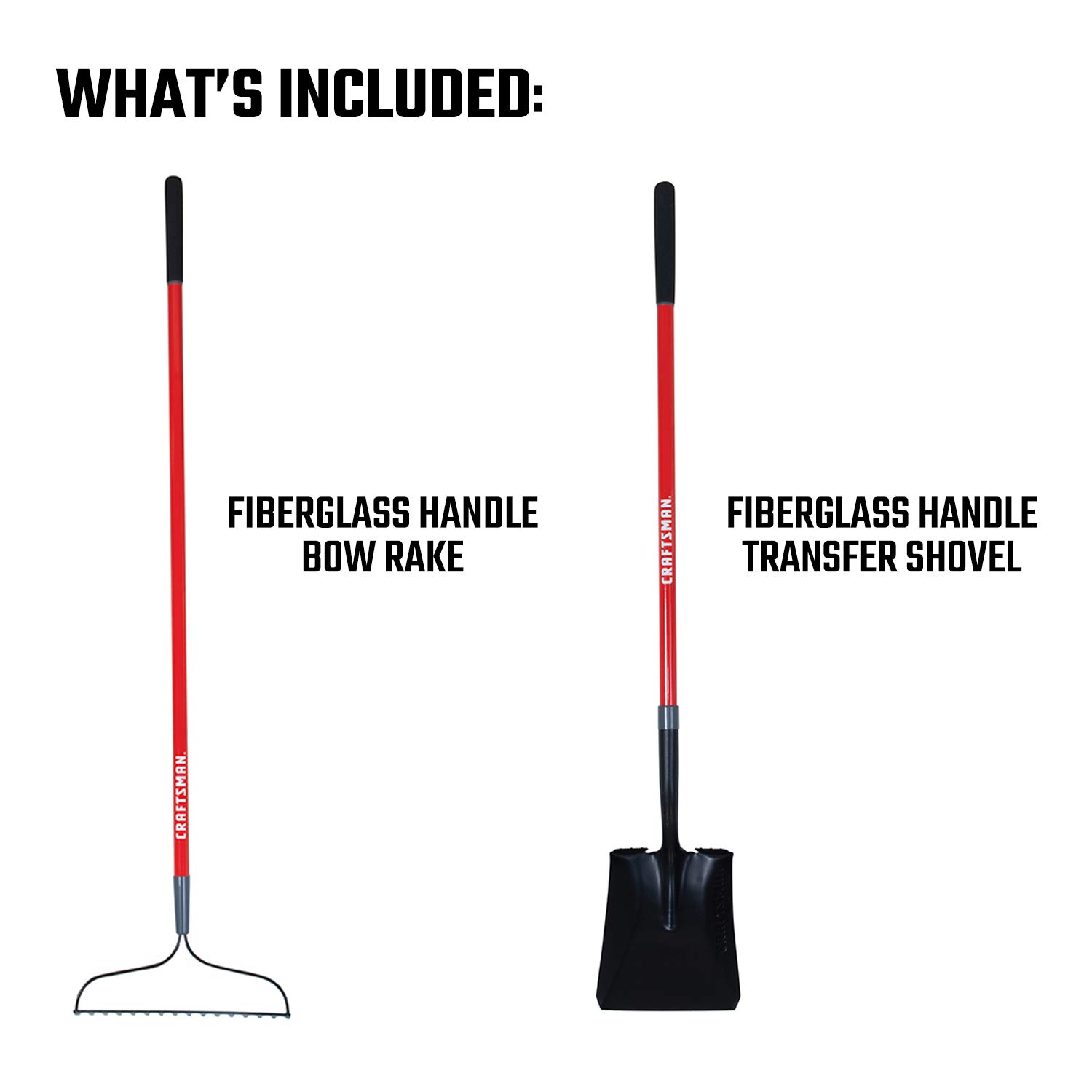 **CRAFTSMAN 2-Piece Garden Tool Set with Transfer Shovel & Bow Rake - Fiberglass Handles & Cushion Grips for Landscaping, Gardening, Yard Work - Perfect for Lawn Care, Planting & Outdoor Maintenance**